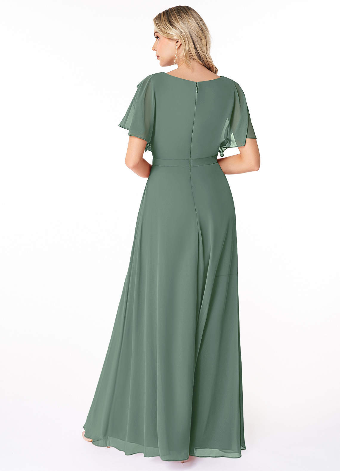 Azazie Aaliyah Modest Bridesmaid Dresses A-Line Scoop Pleated Chiffon Floor-Length Dress image1