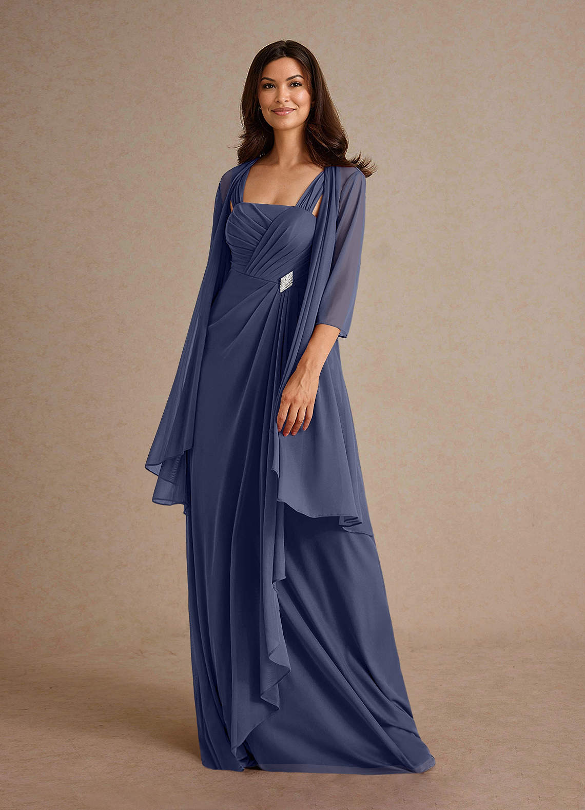 Azazie Clinton Mother of the Bride Dresses Stormy A-Line Pleated Mesh Dress image1