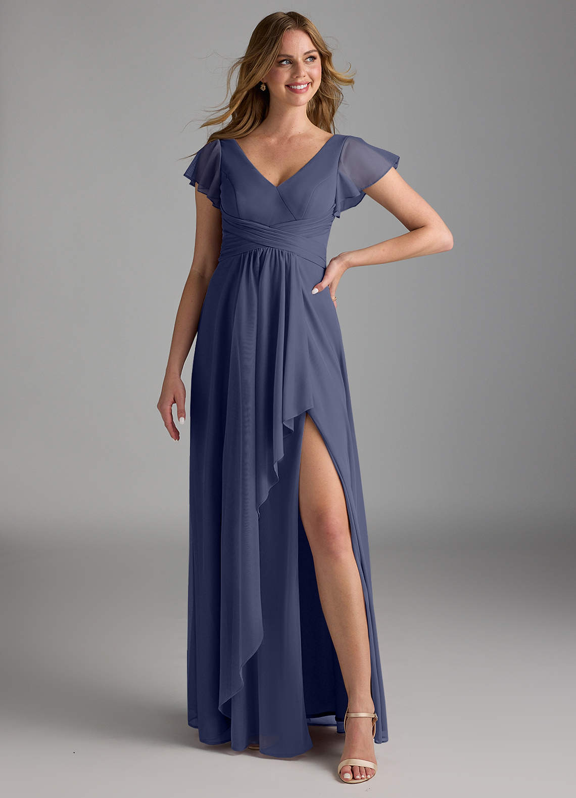 Azazie Omari Brautjungfernkleider A-Linie Gittergewebe Kleid Sturm image1