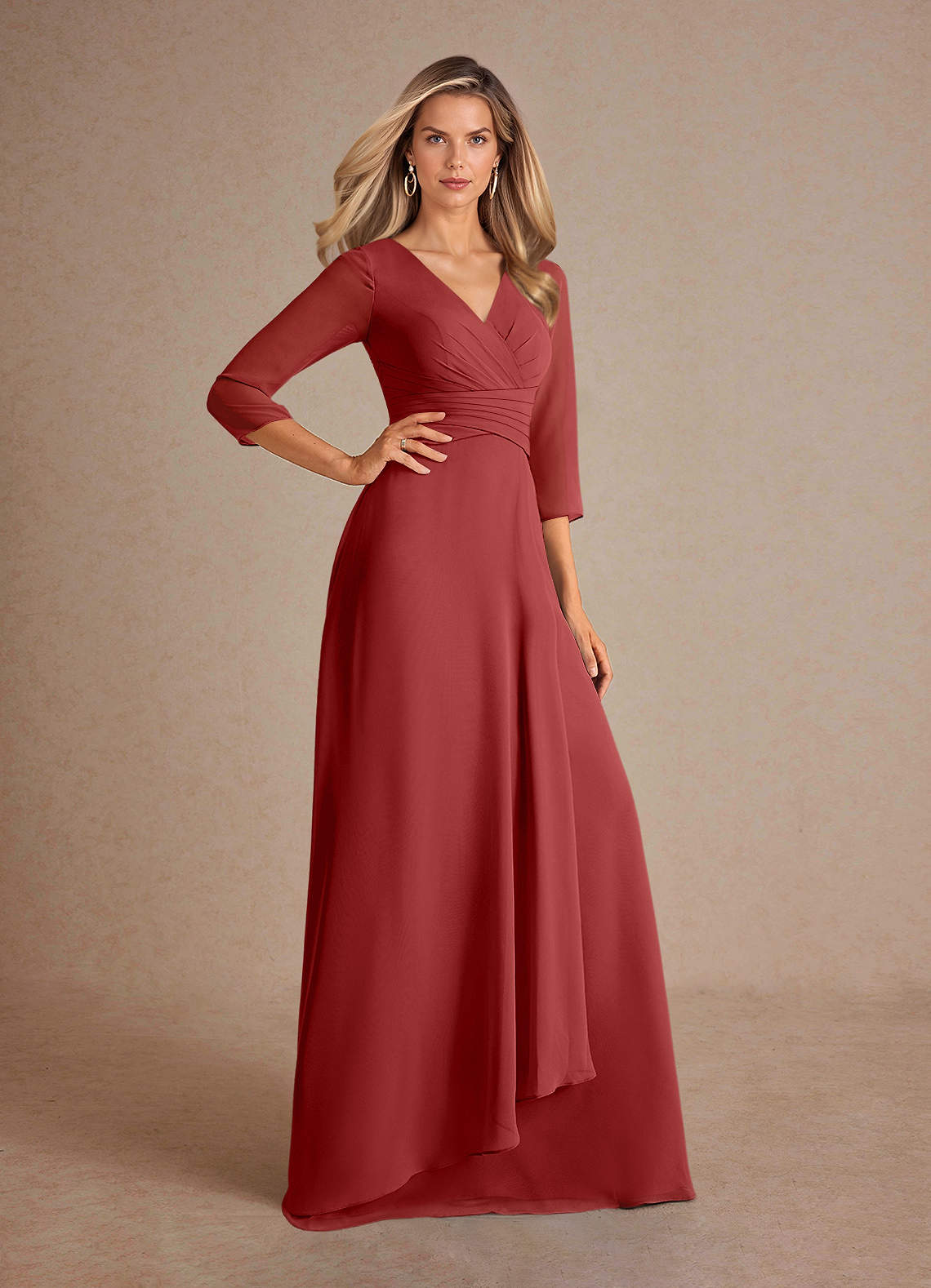 Azazie Mayfield Mother of the Bride Dresses Rust A-Line Pleated Chiffon Dress image3