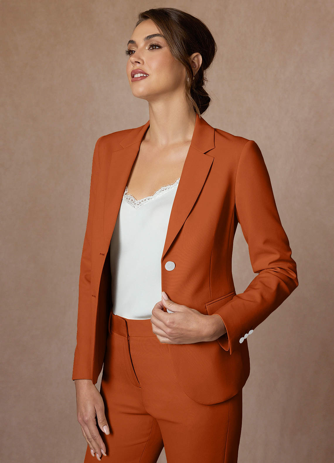 front Whitney Burnt Orange Structured Stretch Blazer