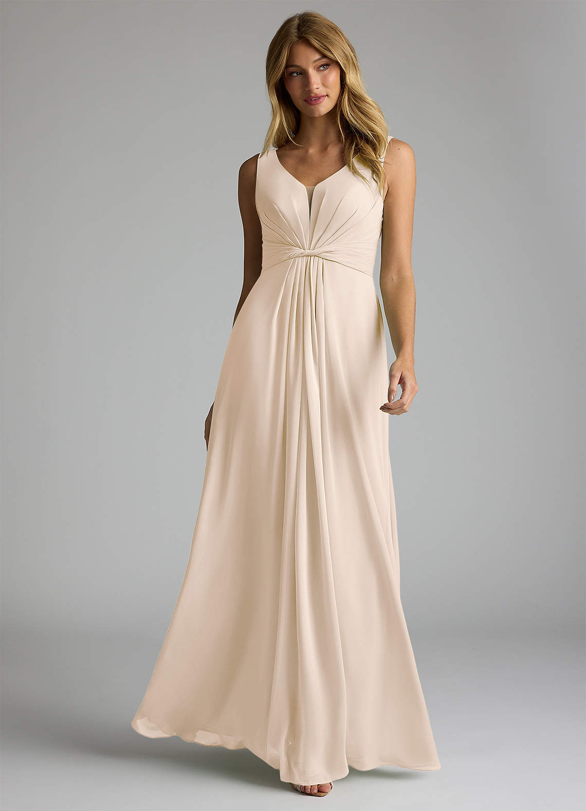 Azazie Gina Bridesmaid Dresses White Alabaster A-Line V-Neck Pleated Chiffon Dress image1