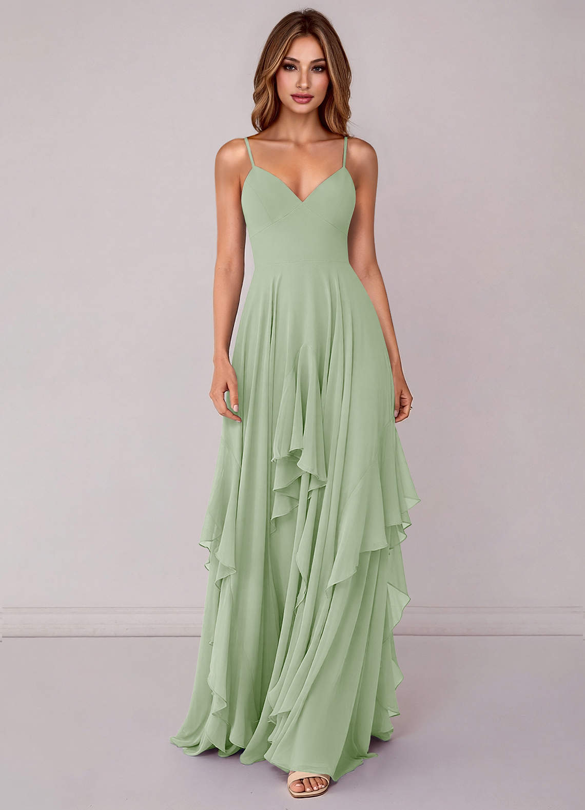 Azazie Zaina Bridesmaid Dresses Dusty Sage A-Line Chiffon Dress image3