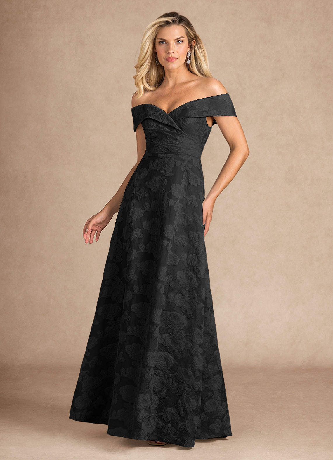 Azazie New London Black Jacquard A-Line Pleated Floral Burnout