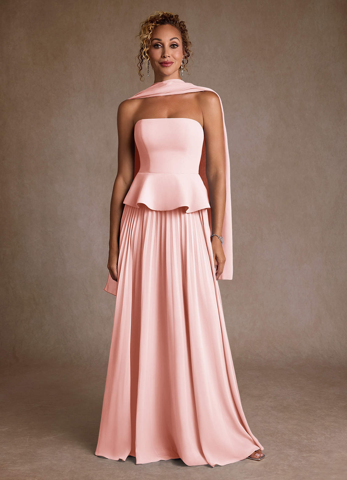 Azazie Josabeth Blushing Pink A-Line Pleated Chiffon Dress Ready