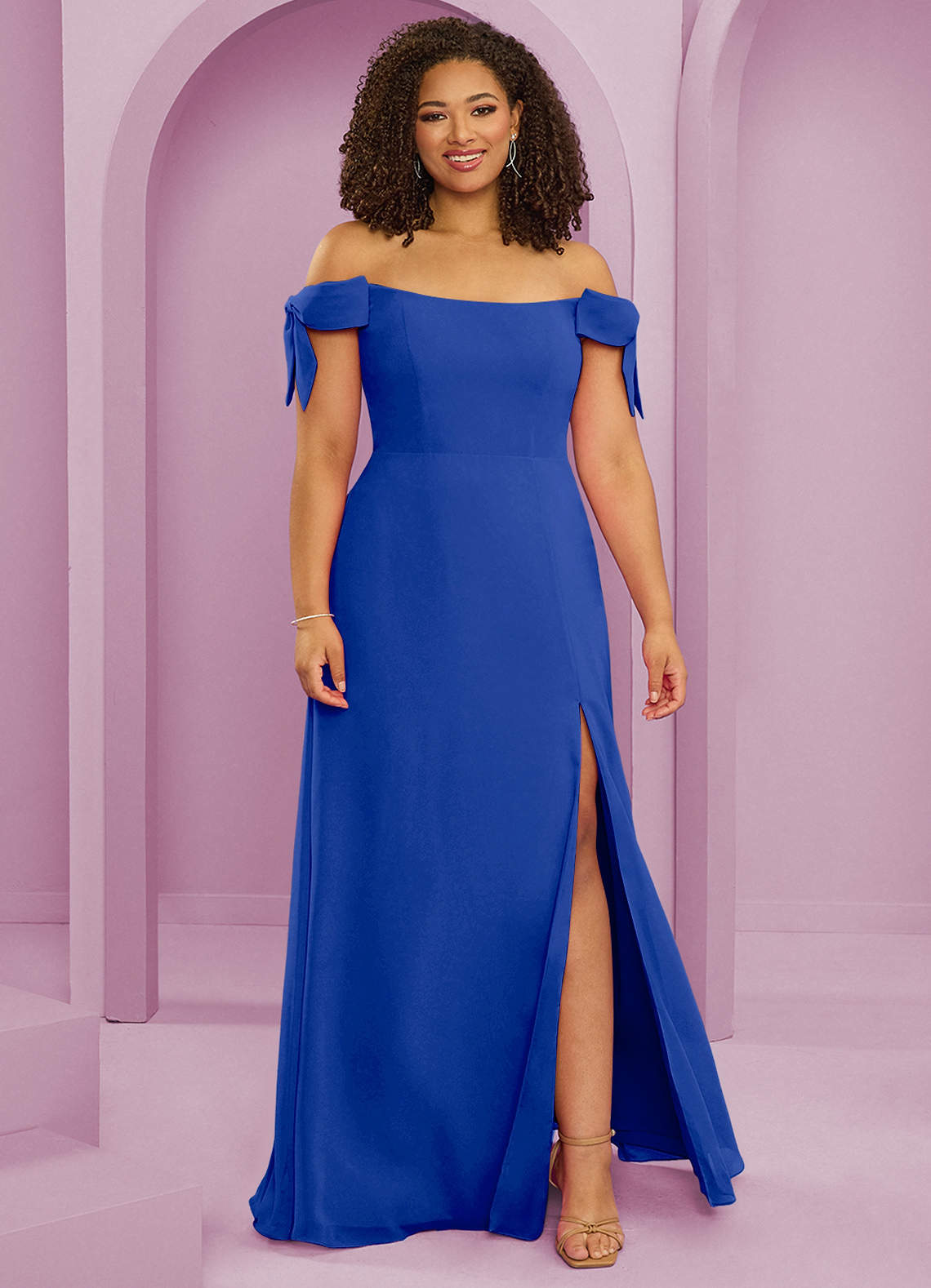 Barbie ♥ Azazie Bridesmaid Dresses Royal Blue A-Line Off the Shoulder Chiffon Convertible Dress image1