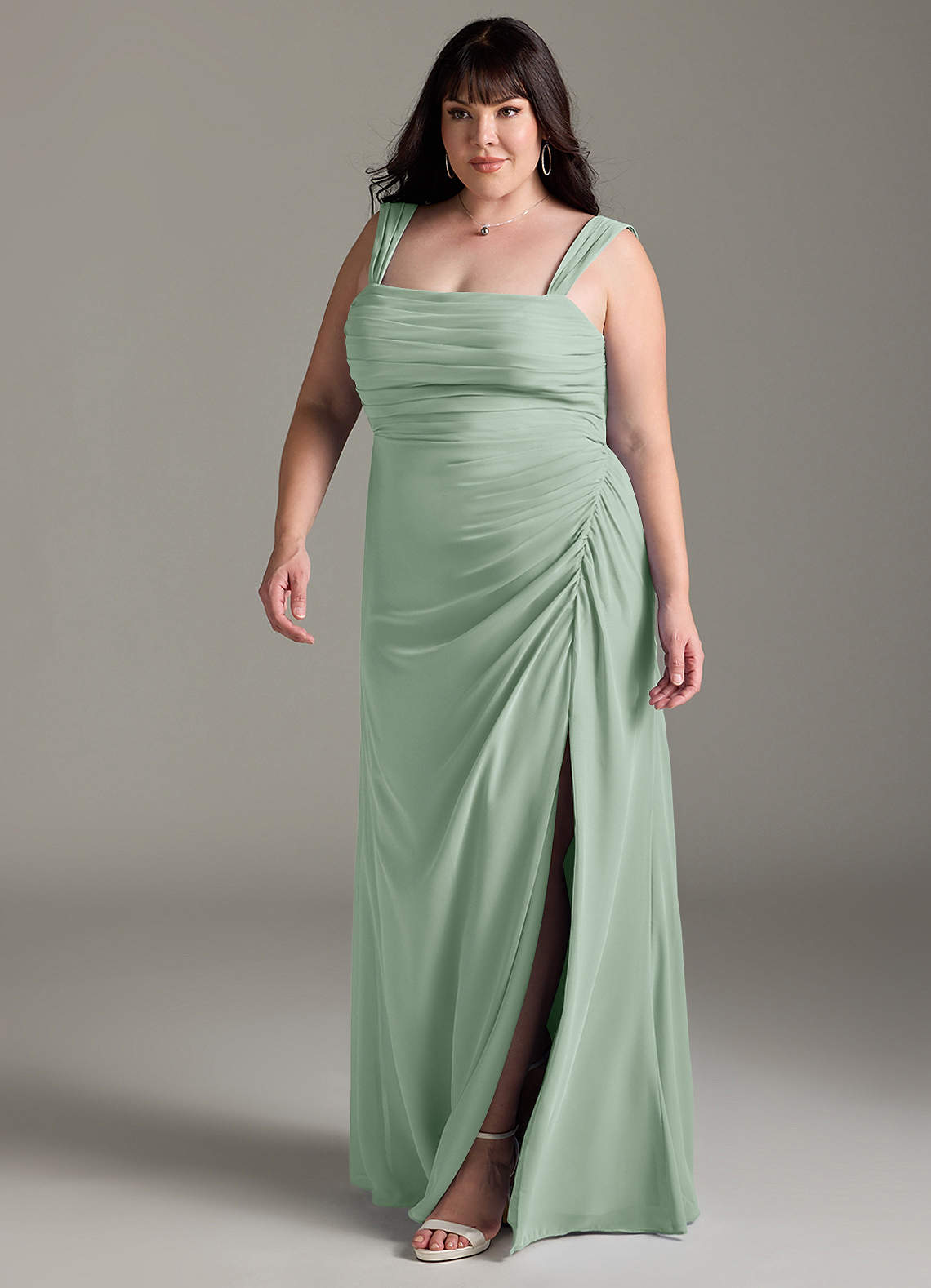 Azazie Jesaphine Bridesmaid Dresses Agave Sheath Bow Chiffon Dress image11