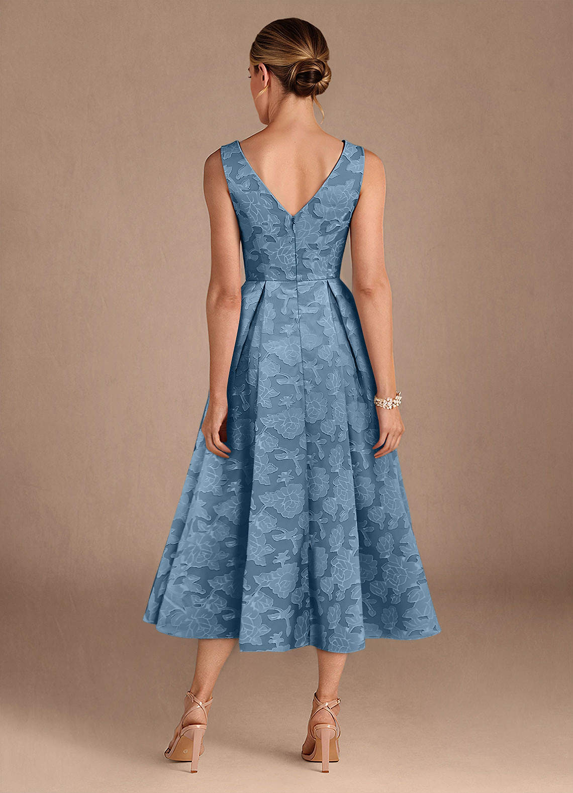 Azazie Fulton Mother of the Bride Dresses Steel Blue A-Line Pleated Floral Burnout Dress image2
