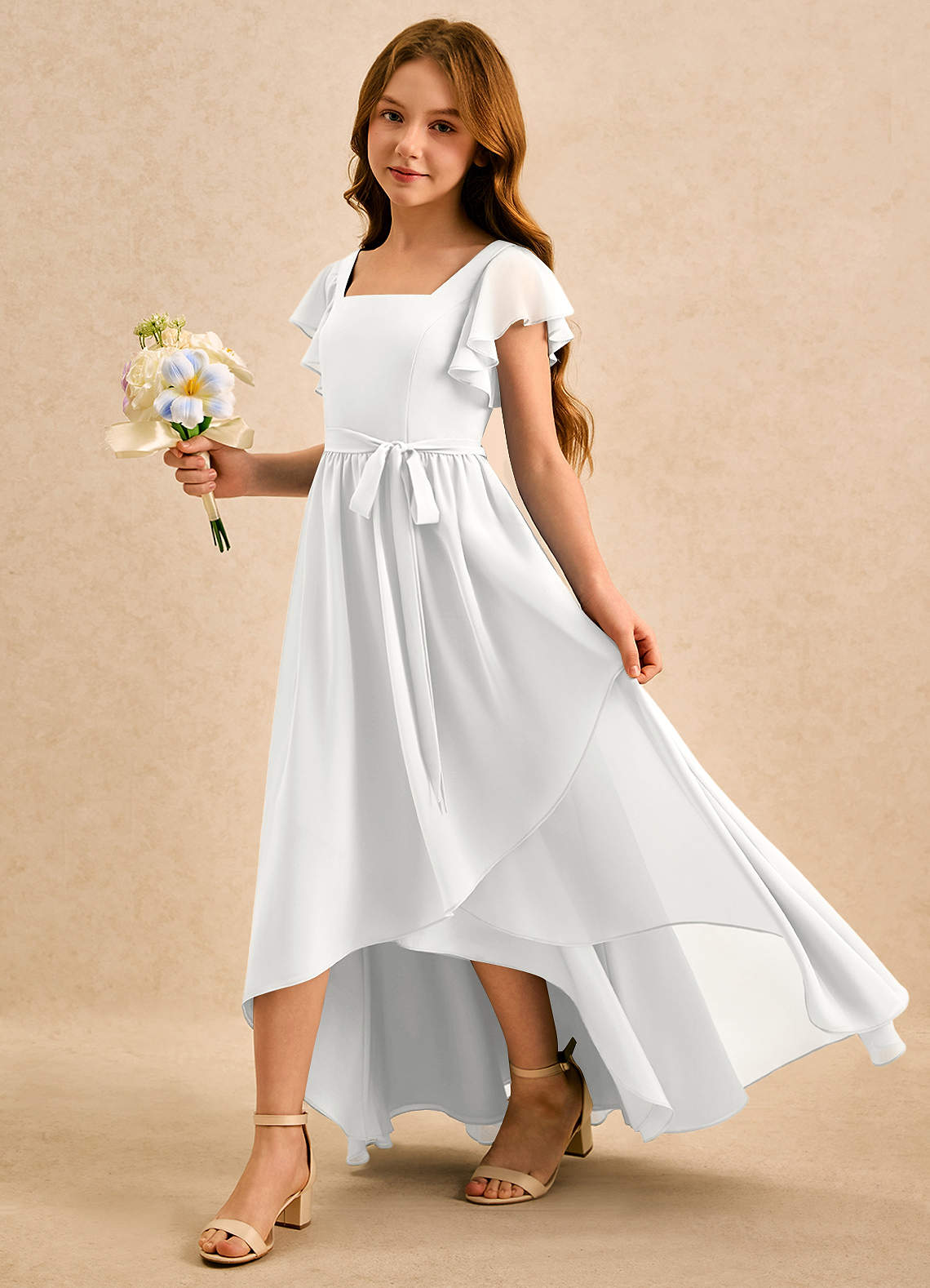 Azazie Milly Girls Formal Flower Girl Klänningar Klä A-Line i Chiffong Plisserad image5