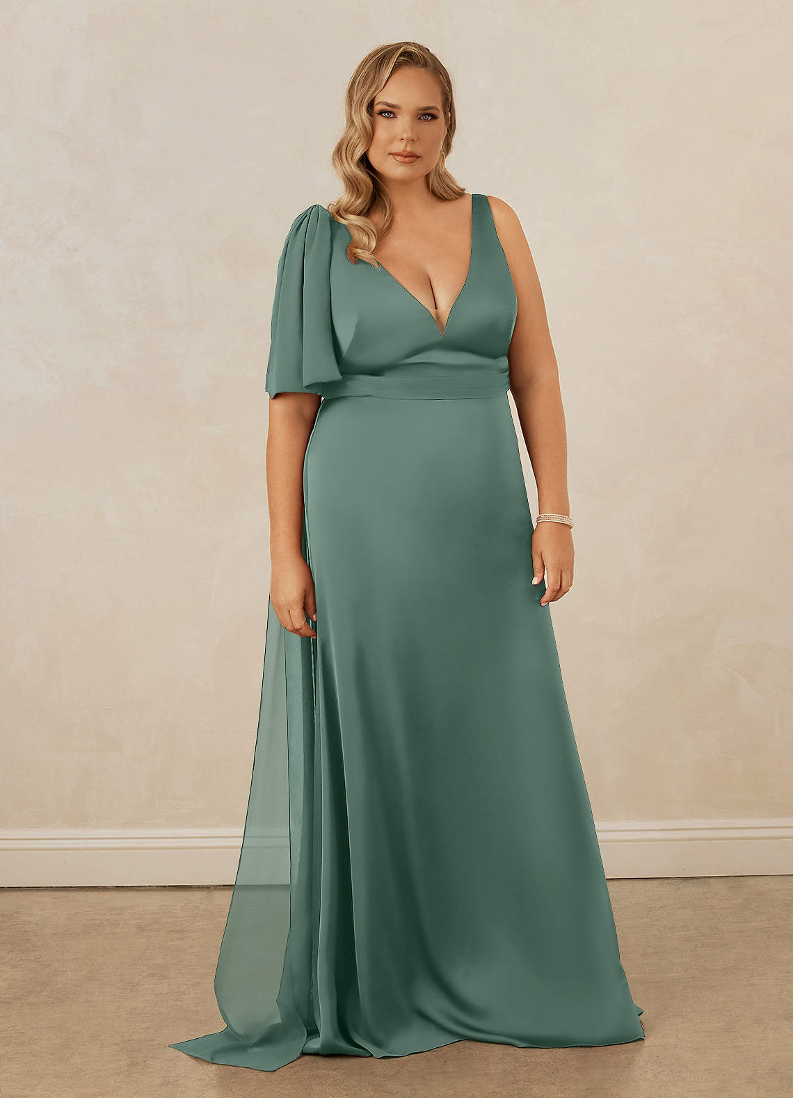 Christian Siriano Bridal for Azazie 1011 Bridesmaid Dresses Eucalyptus Mermaid Bow Stretch Satin Dress image10