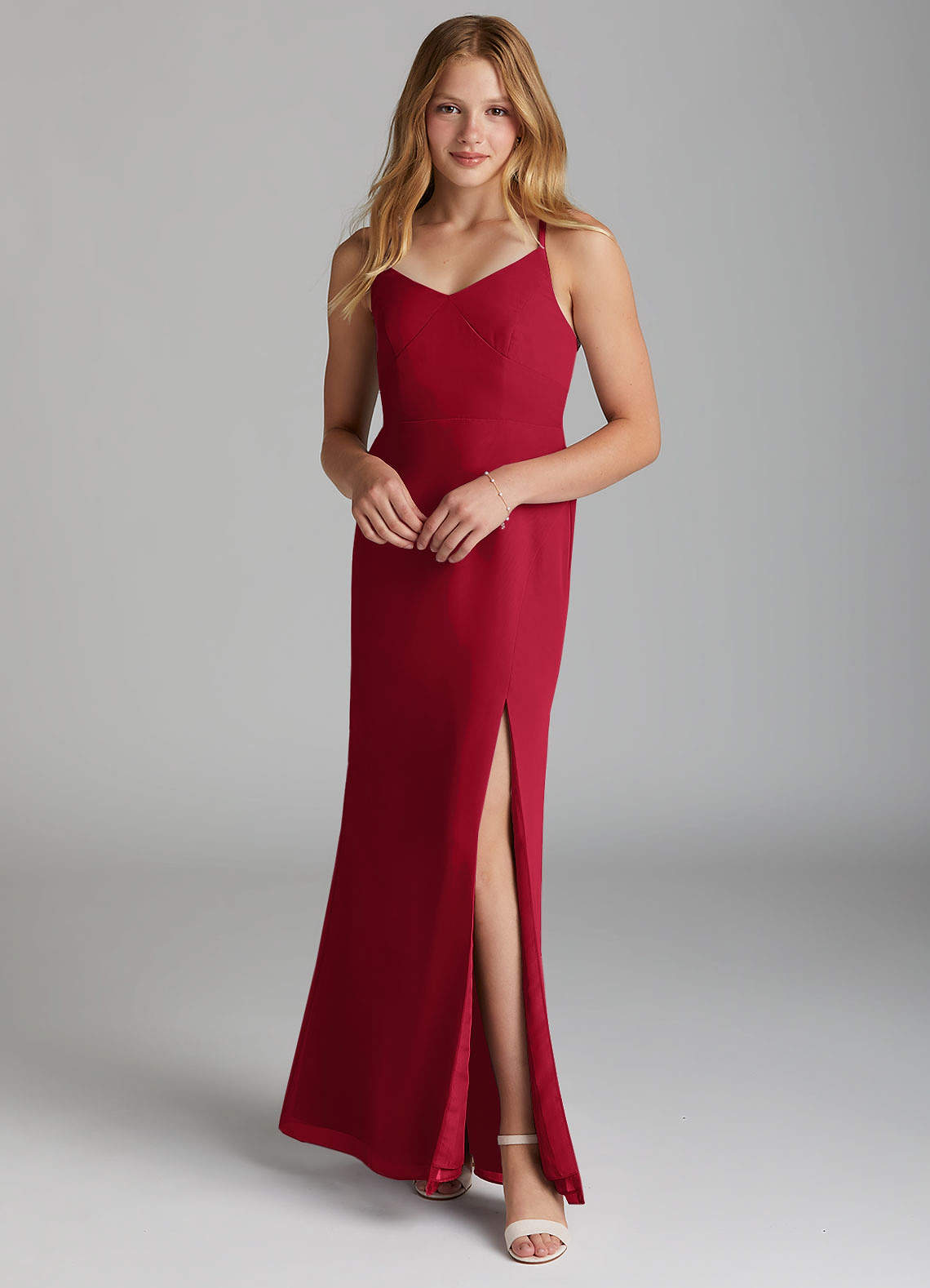Azazie Becca Junior Burgundy Mermaid Chiffon Dress image1
