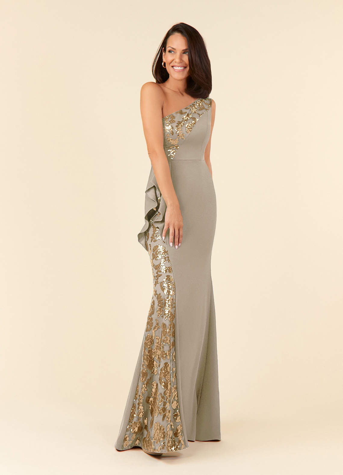 Azazie Aria Mère de la mariée Robes Robe Sirène en Dentelle Paillettes Taupe image1