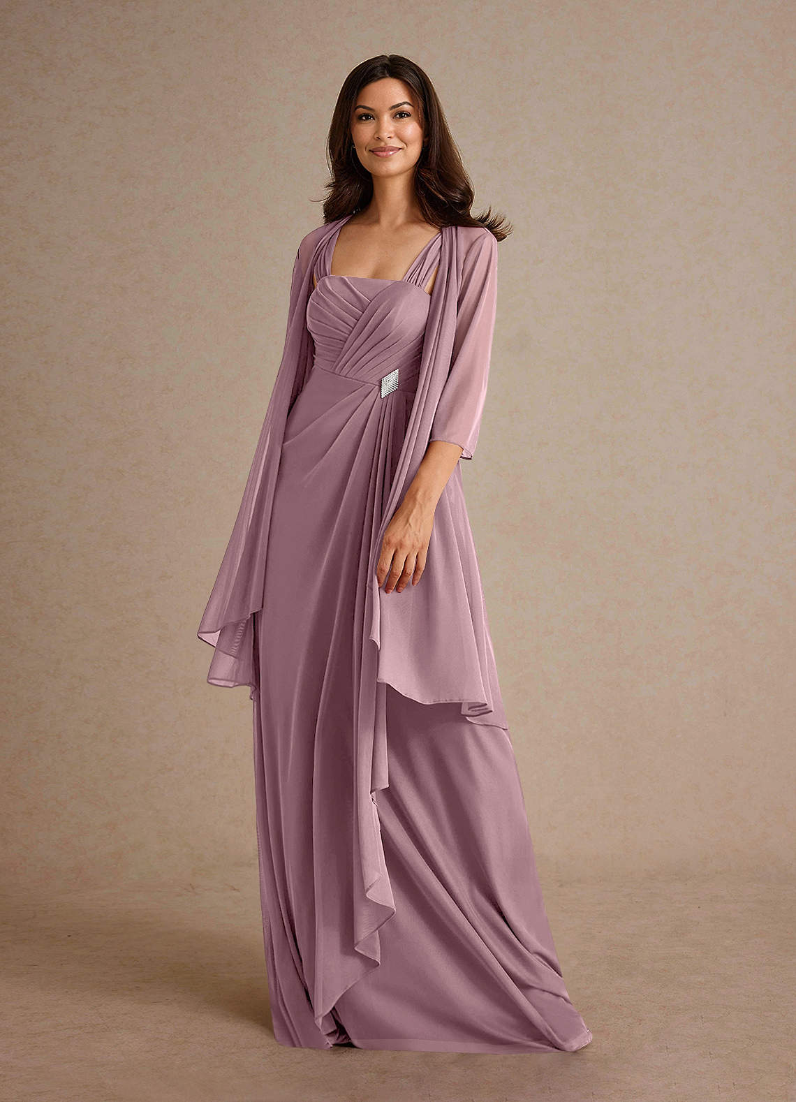 Azazie Clinton Mother of the Bride Dresses Dusty Rose A-Line Pleated Mesh Dress image1