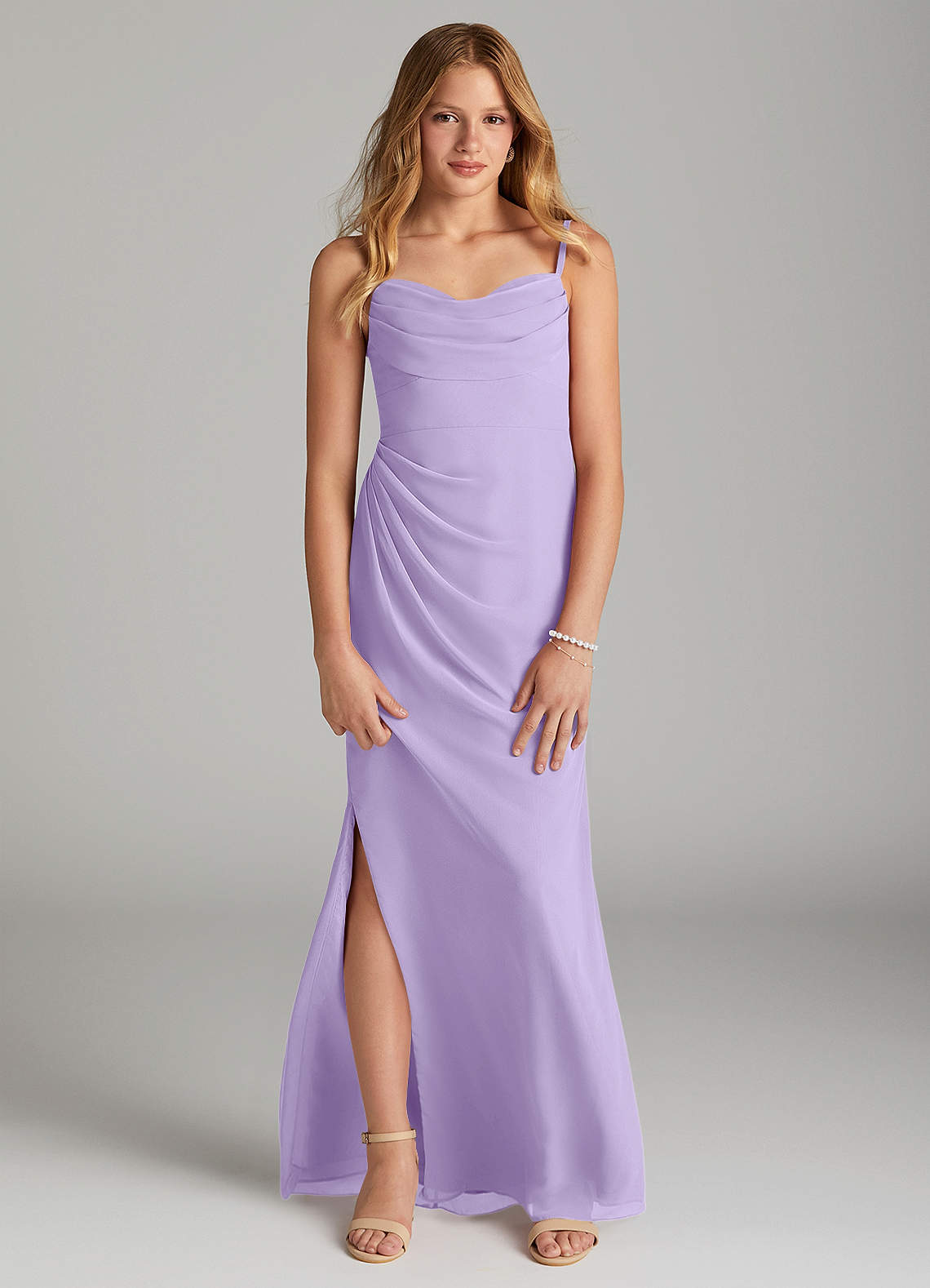 Azazie Mai Junior Vestido de Lila de Gasa de Recto con Plisado image1
