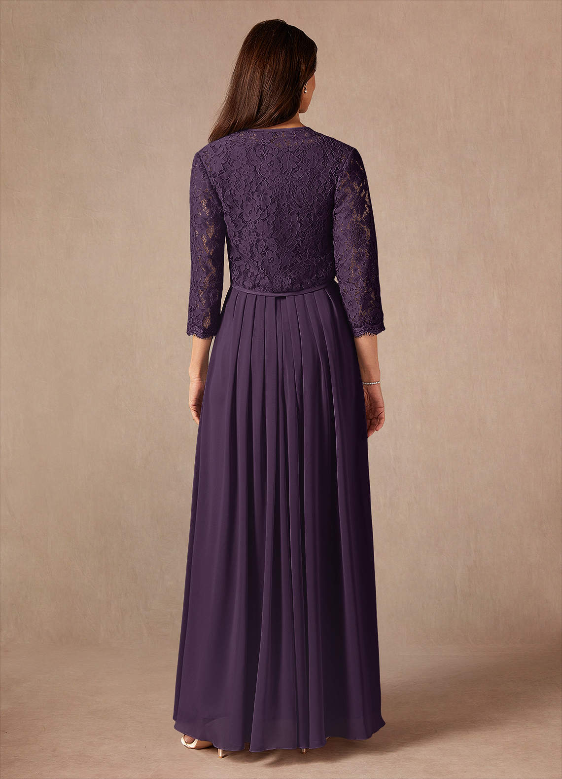 Azazie Ainsling Mother of the Bride Dresses Plum A-Line Square Neckline Lace Chiffon Dress image1