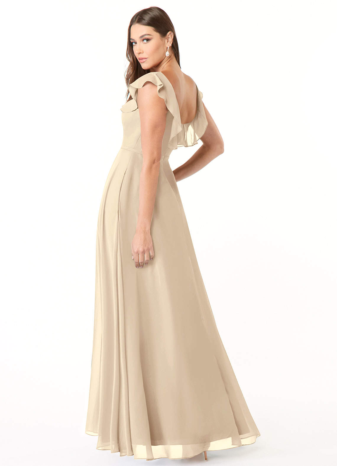 Azazie A-Line Square Neck Floor-Length Chiffon Bridesmaid Dresses - Champagne