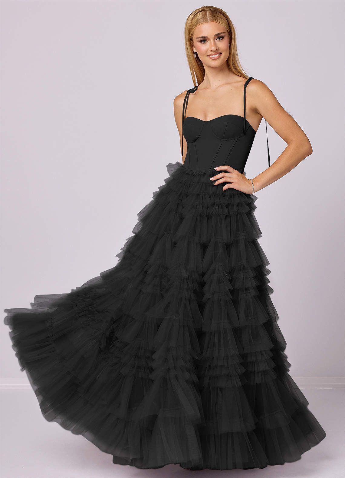 Barbie ♥ Azazie Abiti da Damigella Abito A-Line in Tulle Scollo a Cuore Nero image1