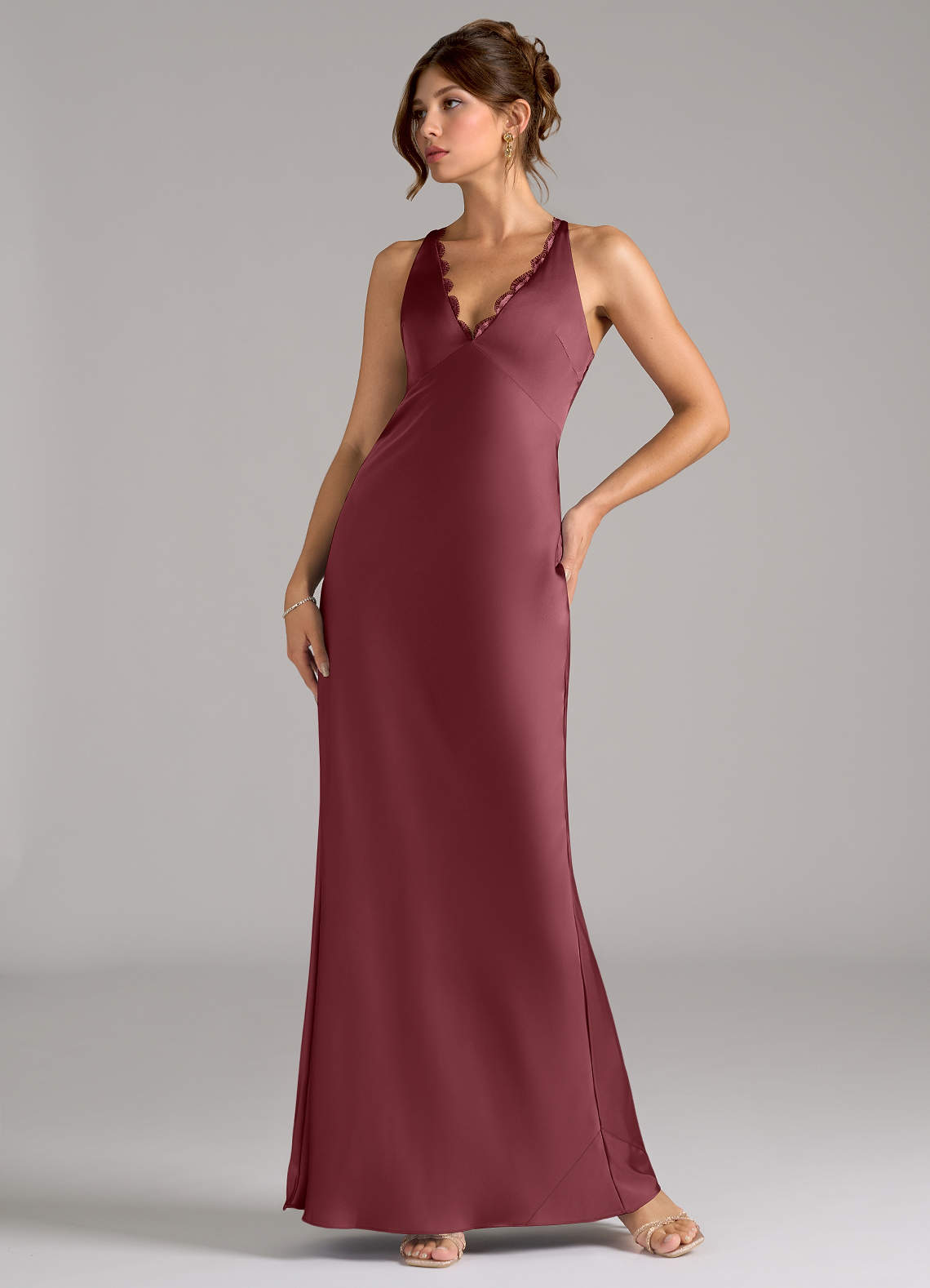 Azazie Tianna Bridesmaid Dresses Desert Rose A-Line Stretch Satin Dress image1