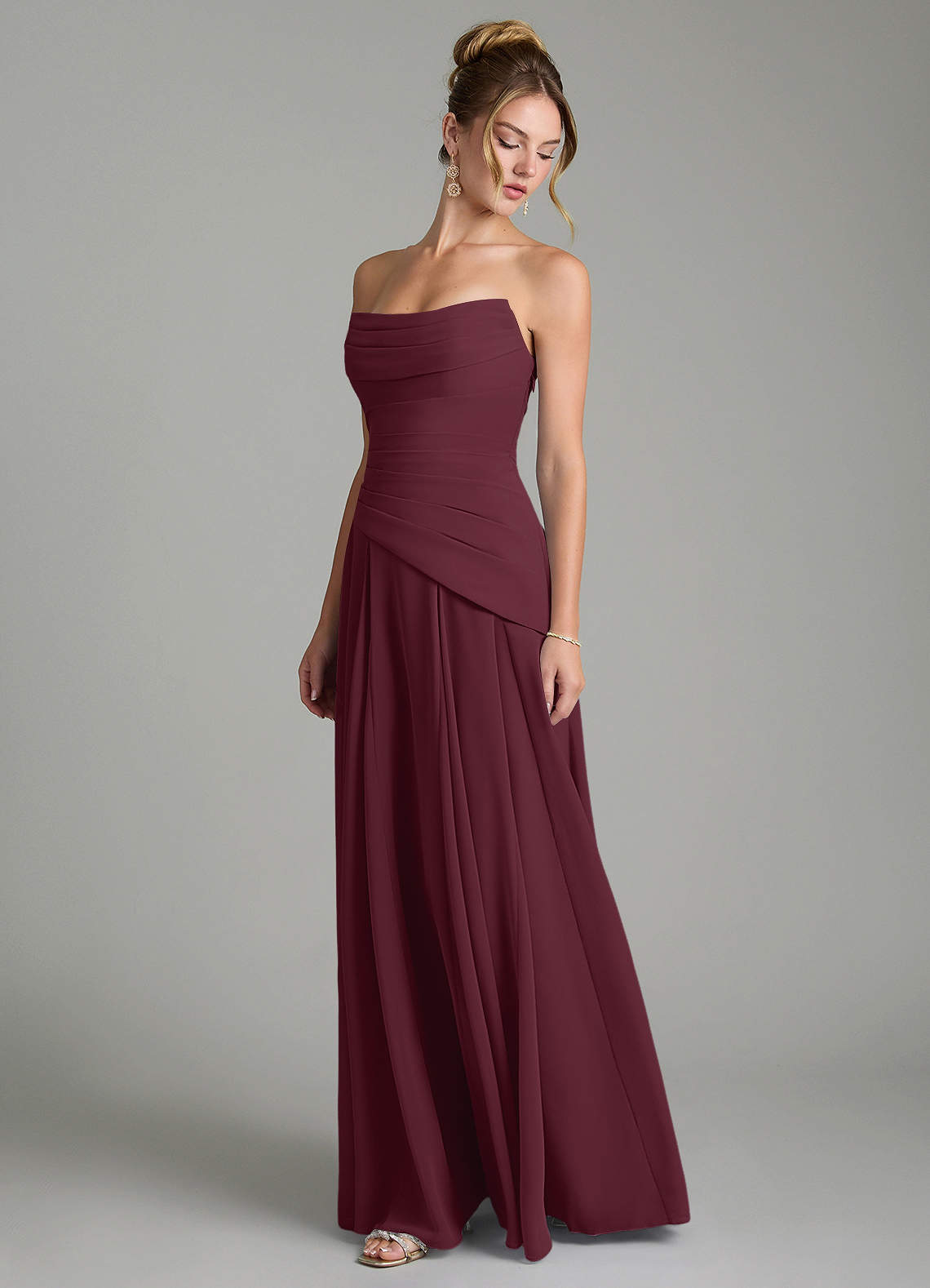 Azazie Gabriela Bridesmaid Dresses Cabernet A-Line Corset Chiffon Dress image5