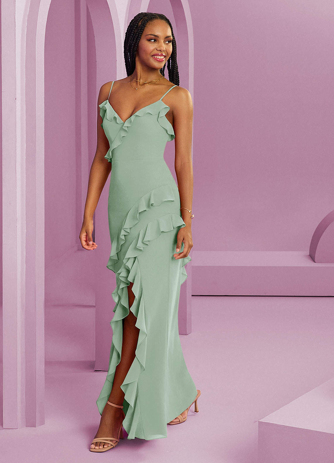 Barbie ♥ Azazie Bridesmaid Dresses Agave Sheath Chiffon Dress image1