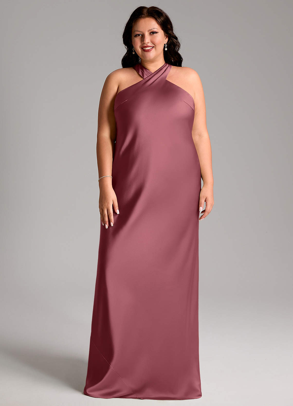 Azazie Doretta Vestidos de damas de honor Vestido de Rosa Del Desierto de Satén Elástico de Corte Sirena con Plisado image1