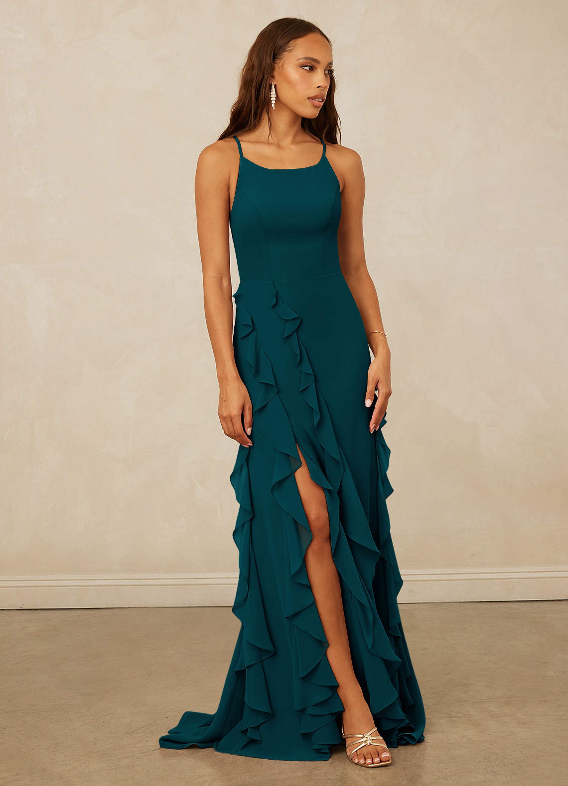 Christian Siriano Bridal for Azazie 1006 Bridesmaid Dresses Pine Mermaid Ruched Chiffon Dress image1