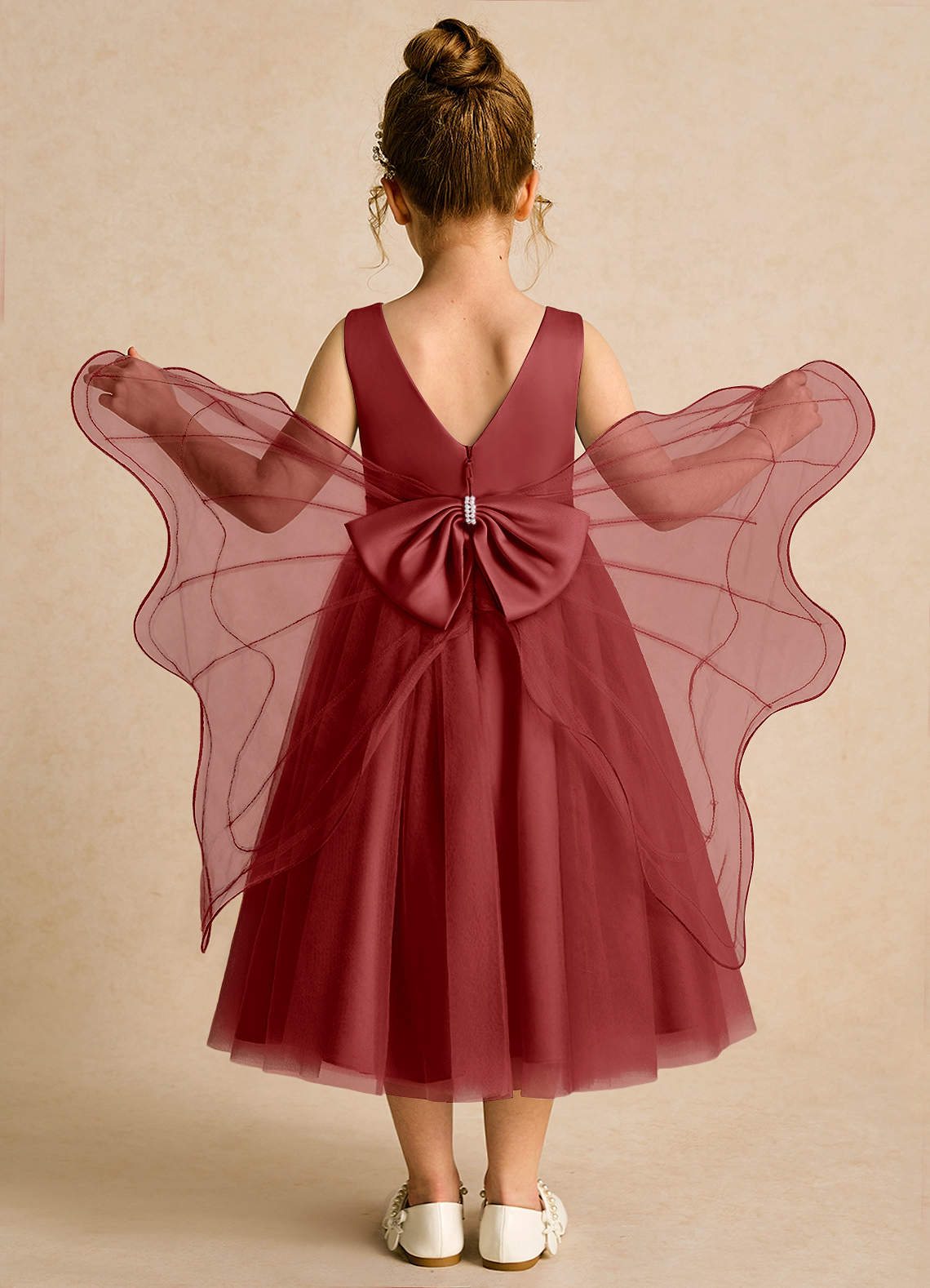 Azazie Pear Flower Girl Dresses Rust Ball-Gown Bow Tulle Dress image1