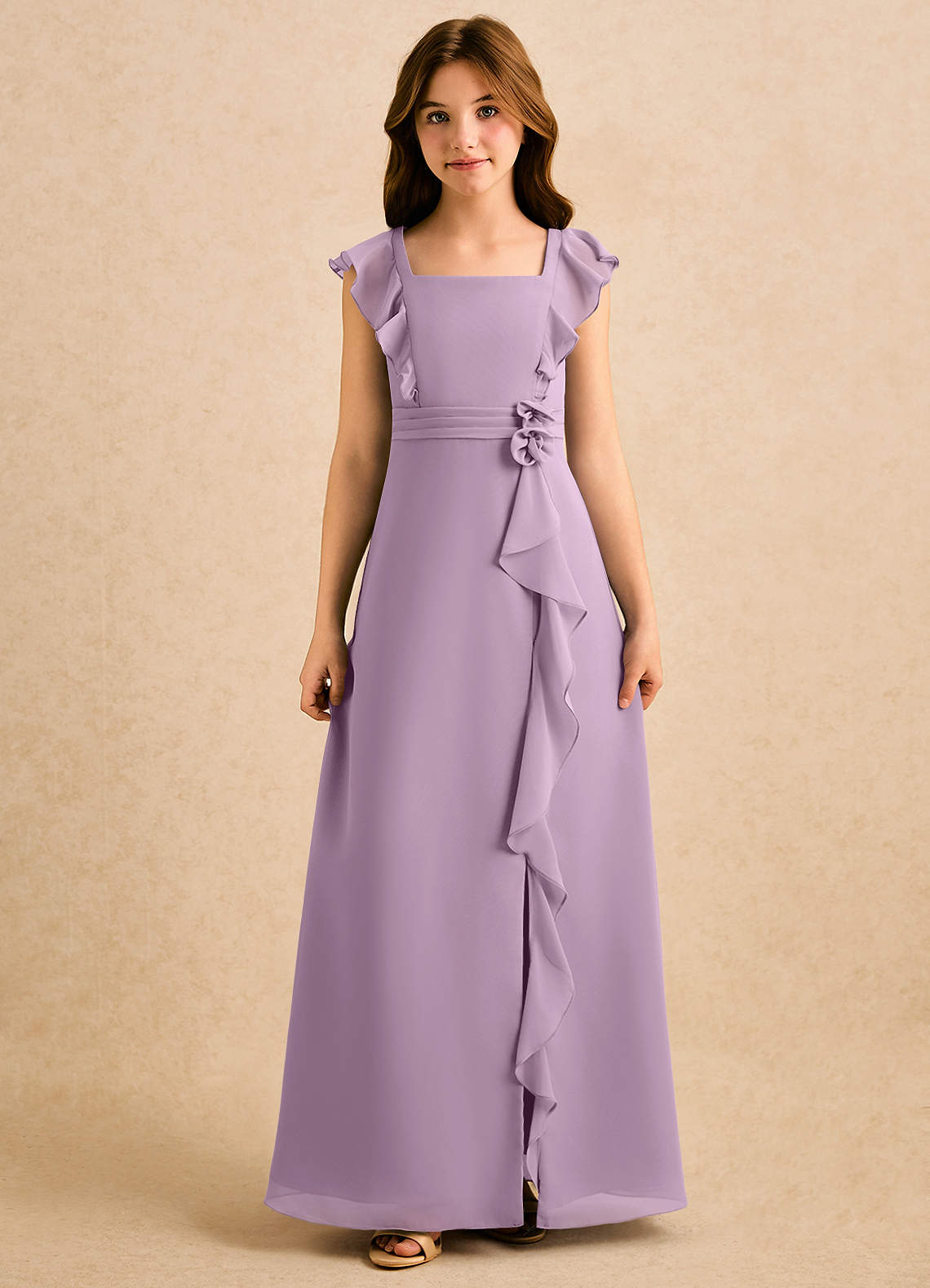 Azazie Soso Girls Formal Flower Girl Klänningar Klänning A-Line i Chiffong Plisserad image2