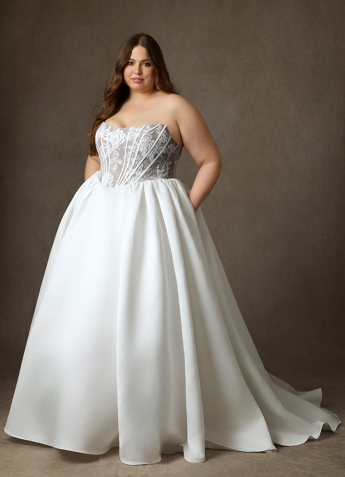 plus size empire waist wedding dresses Plus Size Spaghetti Crystal Beaded Chiffon Empire Waist Wedding Gown-7 –  DorrisDress main image 0