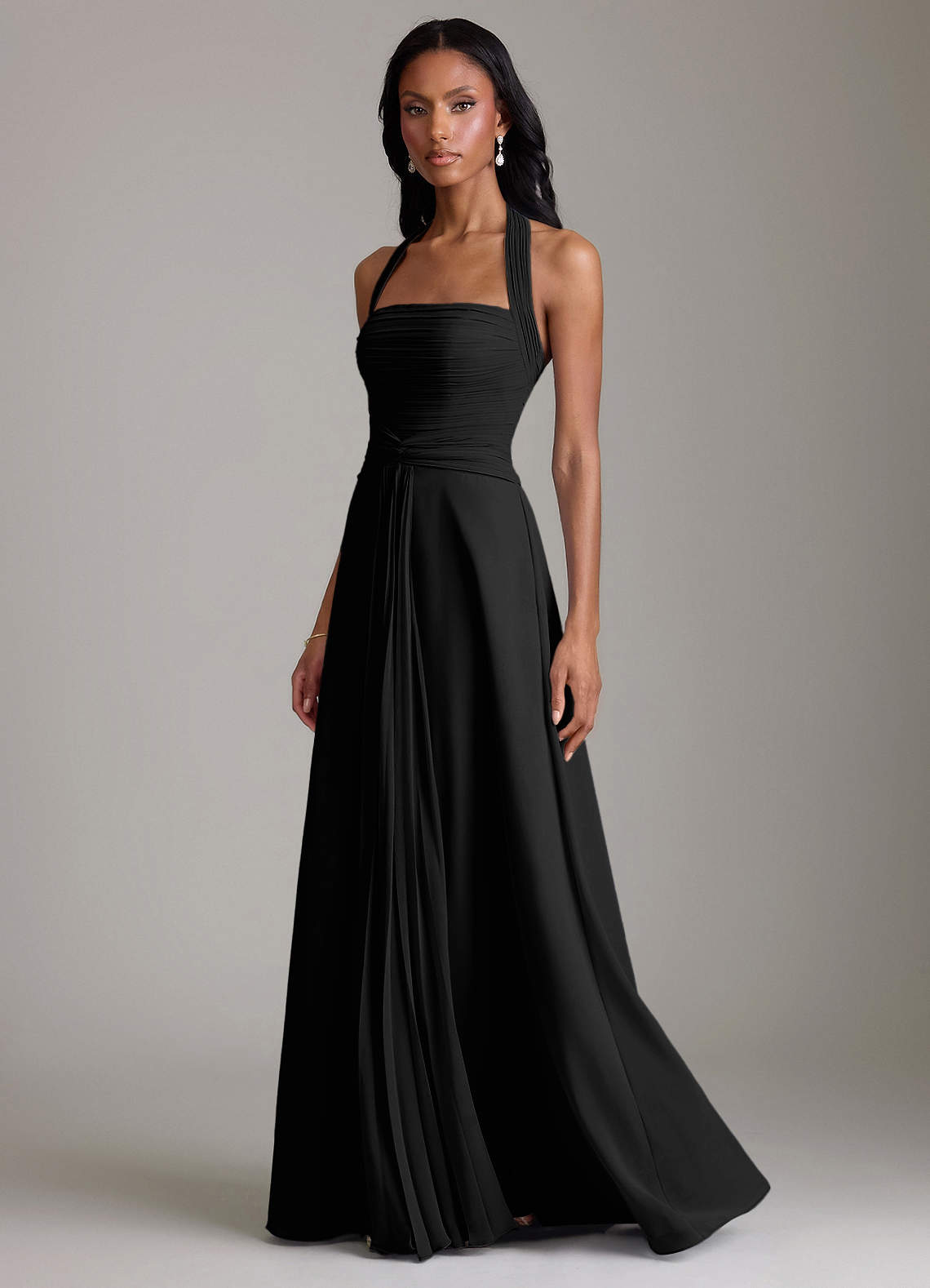 Azazie Clarisa Bridesmaid Dresses Black A-Line Pleated Chiffon Dress image5