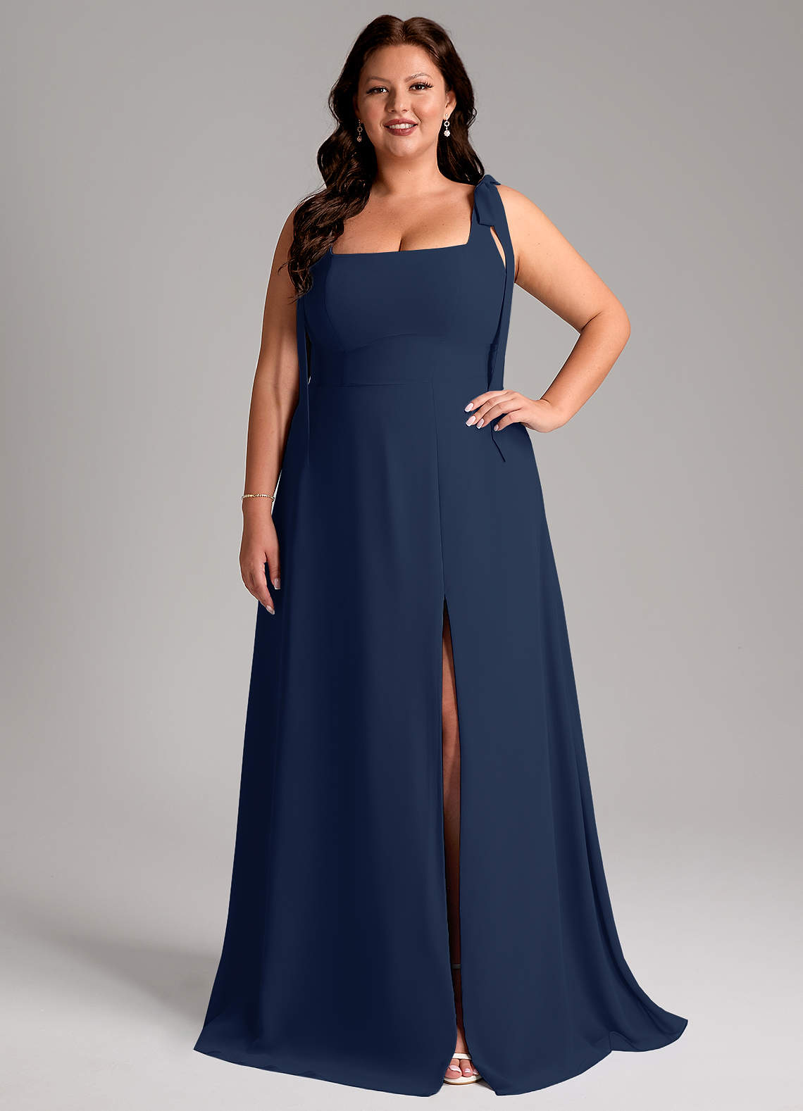 Azazie Debra Bridesmaid Dresses Dark Navy A-Line with Pockets Chiffon Convertible Dress image1