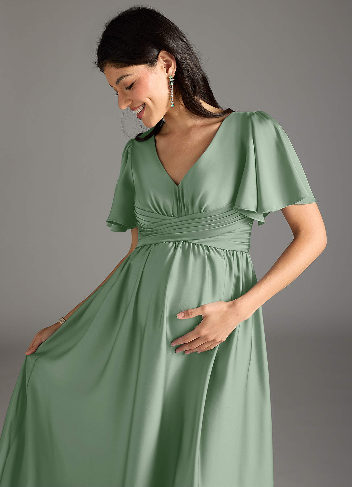 Azazie Verna Abiti da damigella d'onore premaman Abito A-Line Increspato Raso Elasticizzato Floor-Length image1