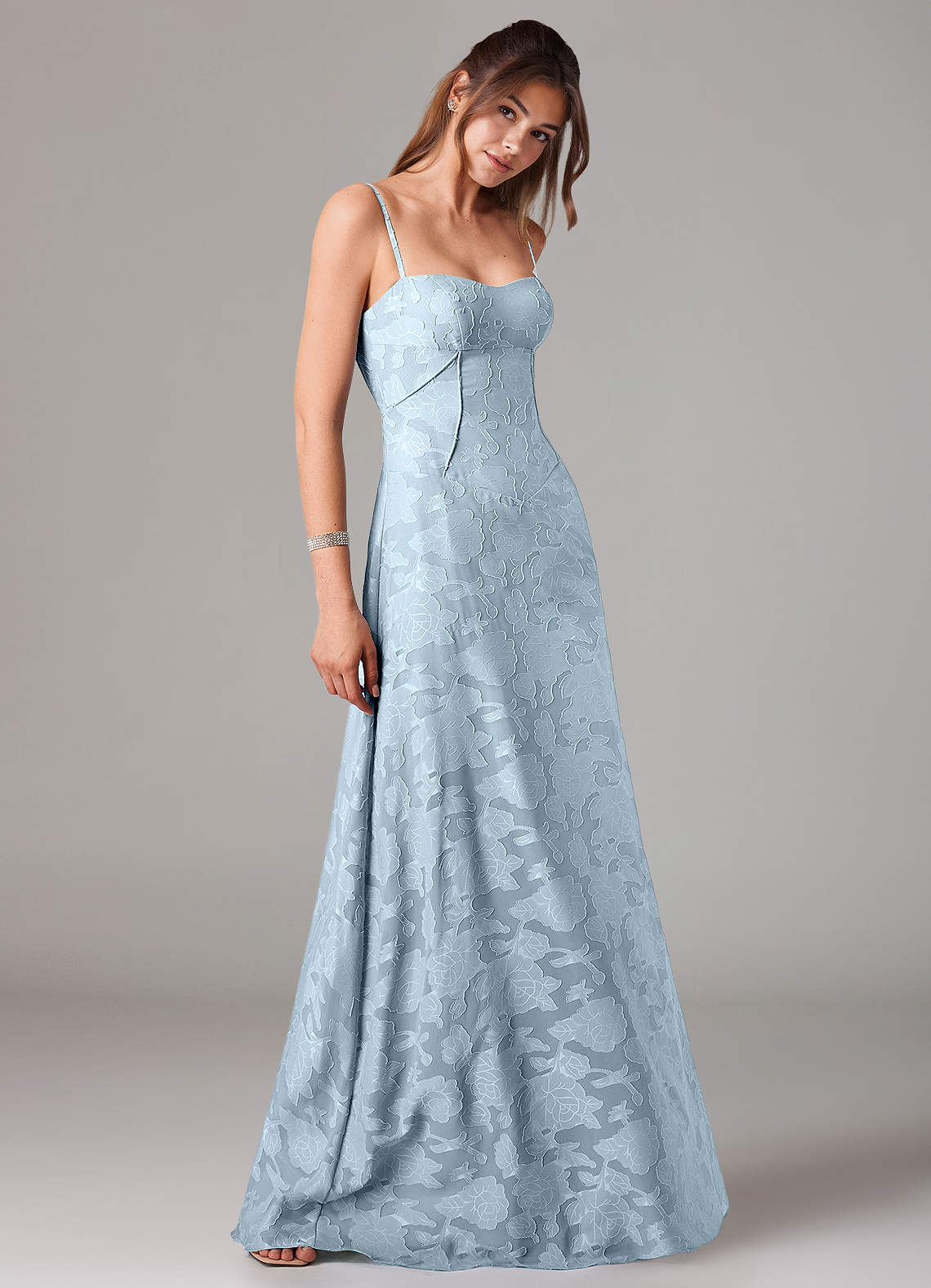 Azazie Valentine Bridesmaid Dresses Sky Blue A-Line Sweetheart Neckline Floral Burnout Dress image3