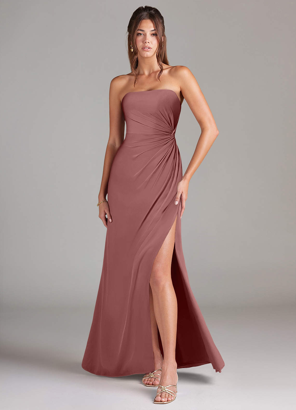 Azazie Aliani Bridesmaid Dresses Desert Rose Sheath Strapless Chiffon Convertible Dress image1