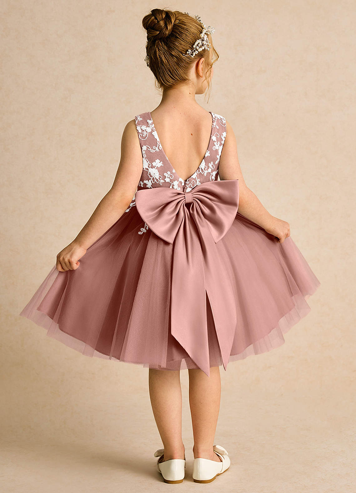 Azazie Butterfly Flower Girl Dresses Cedar Rose A-Line Lace Dress image1