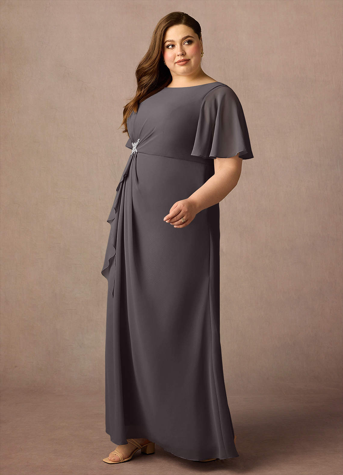 slim fit dress slacks Stunning Vintage Silk Chiffon Evening Gown In Dove Grey by Estevez / M   Xtabay Vintage