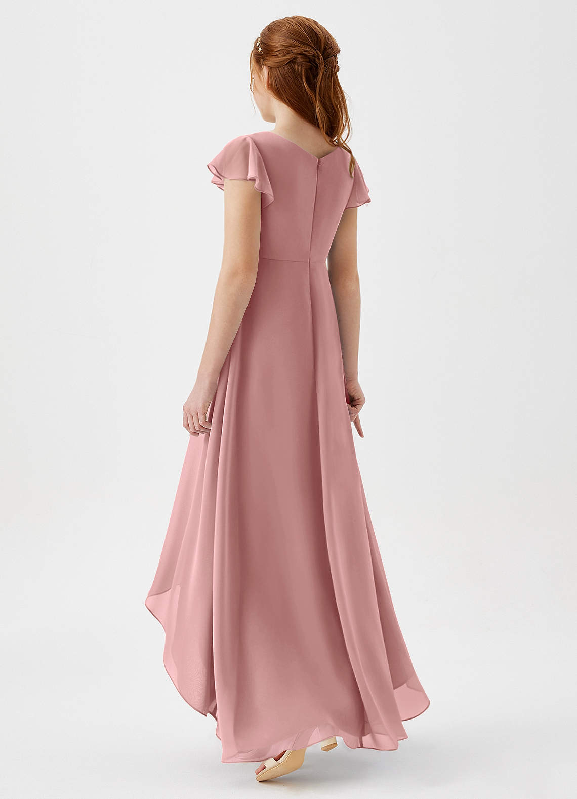 Azazie Breanne Junior Vestido de Rosa Polvorienta de Gasa de Corte En A image1