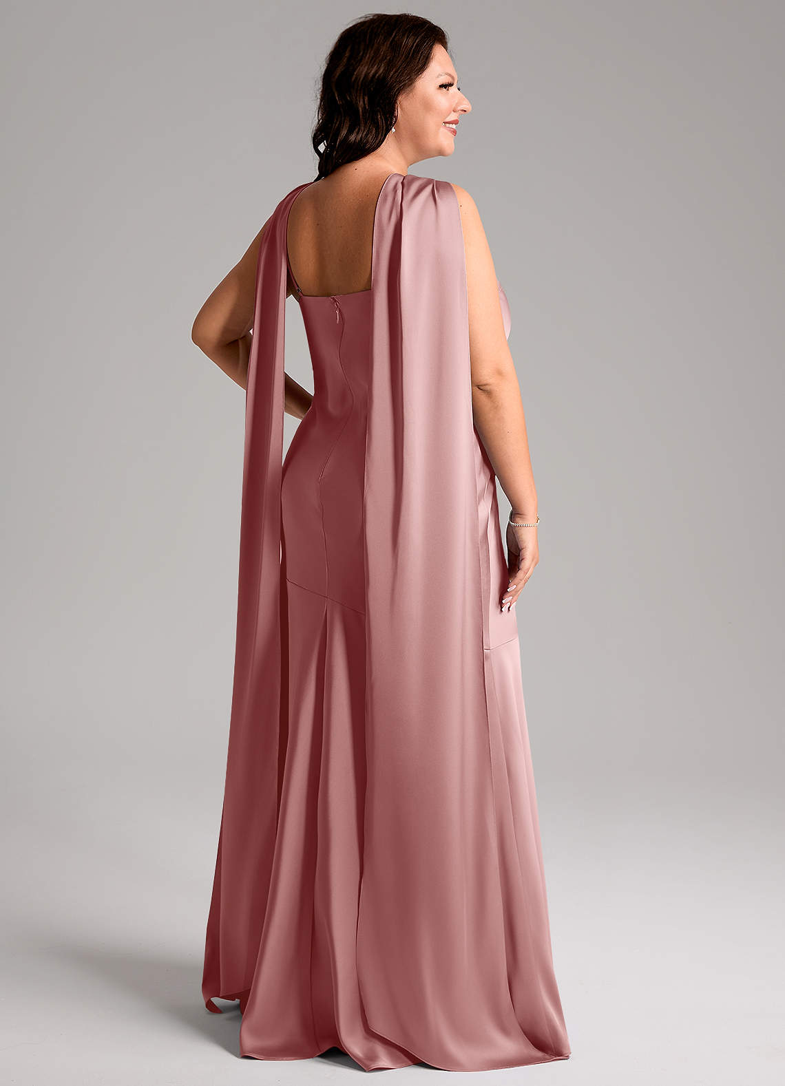 Azazie Kinsley Vestidos de damas de honor Vestido de Rosa Polvorienta de Satén Elástico de Corte Sirena con Corte Lateral image7
