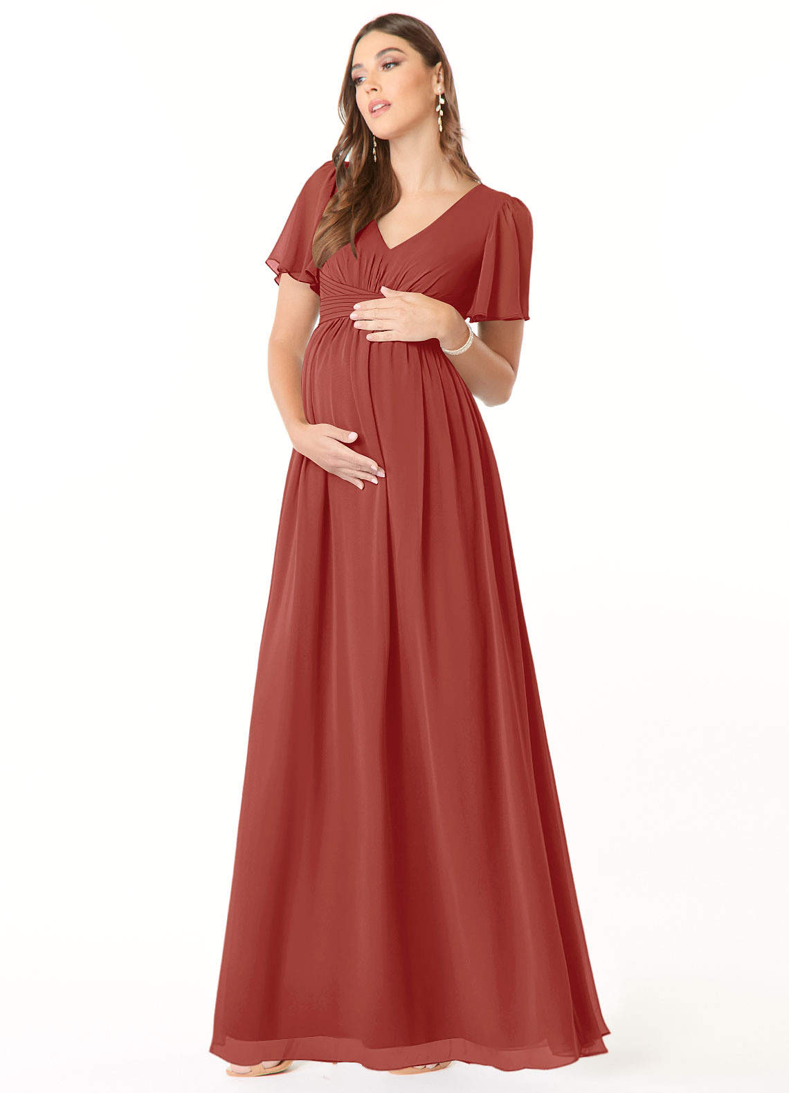 Azazie Verna Maternity Bridesmaid Dresses A-Line V-Neck Ruched Chiffon Floor-Length Dress image2