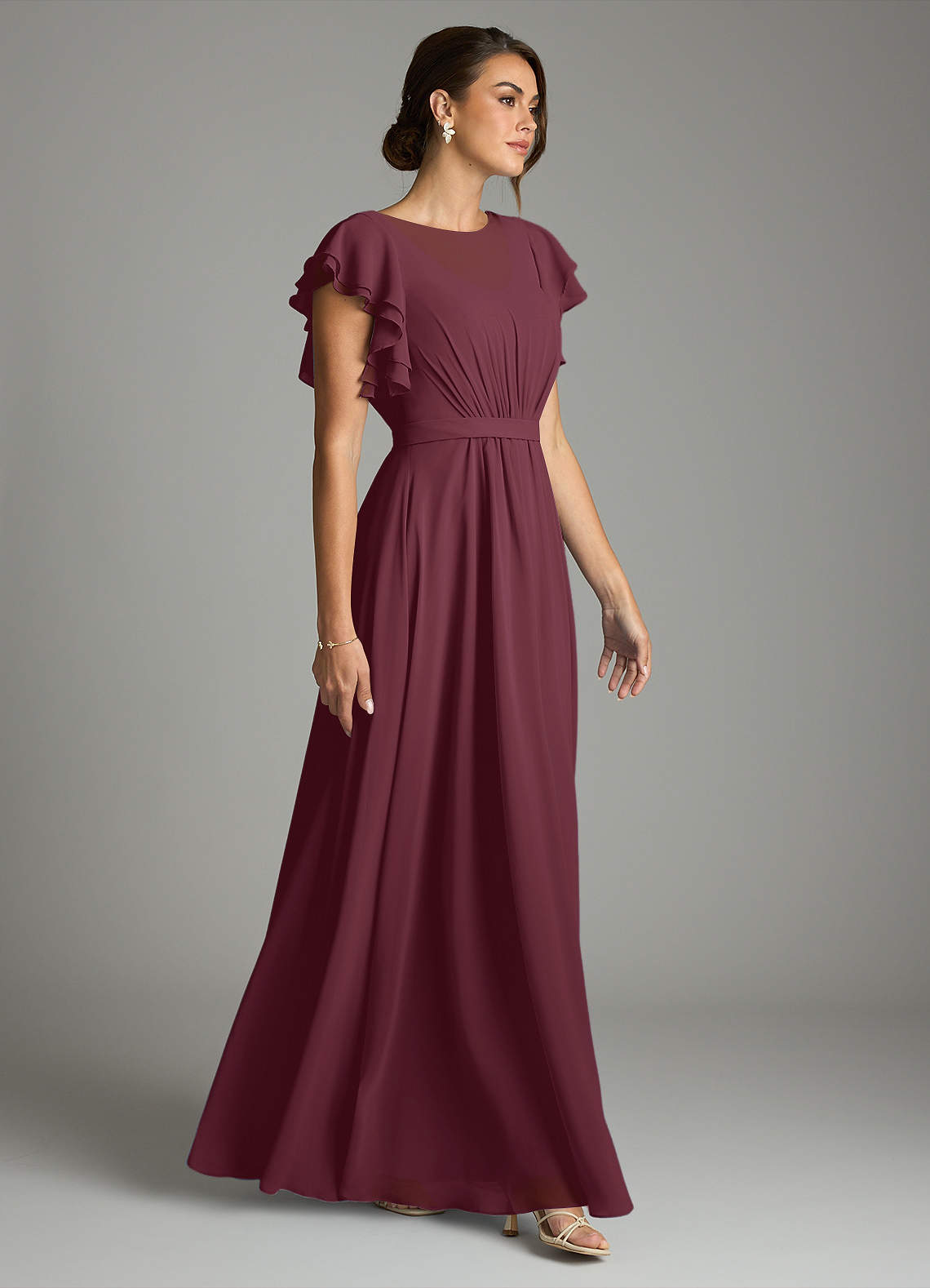Azazie Daphne Modest Bridesmaid Dresses A-Line Ruffled Chiffon Floor-Length Dress image3
