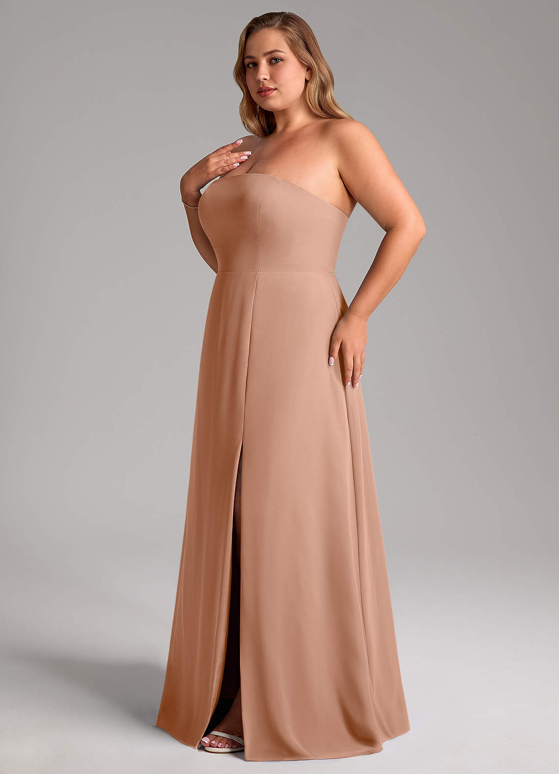 Azazie Wren Bridesmaid Dresses Champagne Rose A-Line Side Slit Chiffon Convertible Dress image12