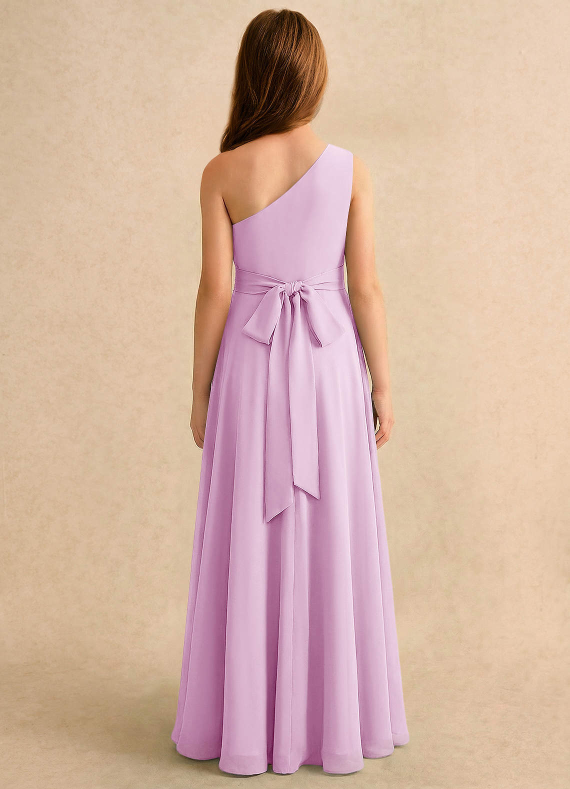 Azazie Puddles Girls Formal Robe Demoiselle D'honneur Fillette Robe Trapèze en Mousseline de soie Une épaule Rose Bonbon image1