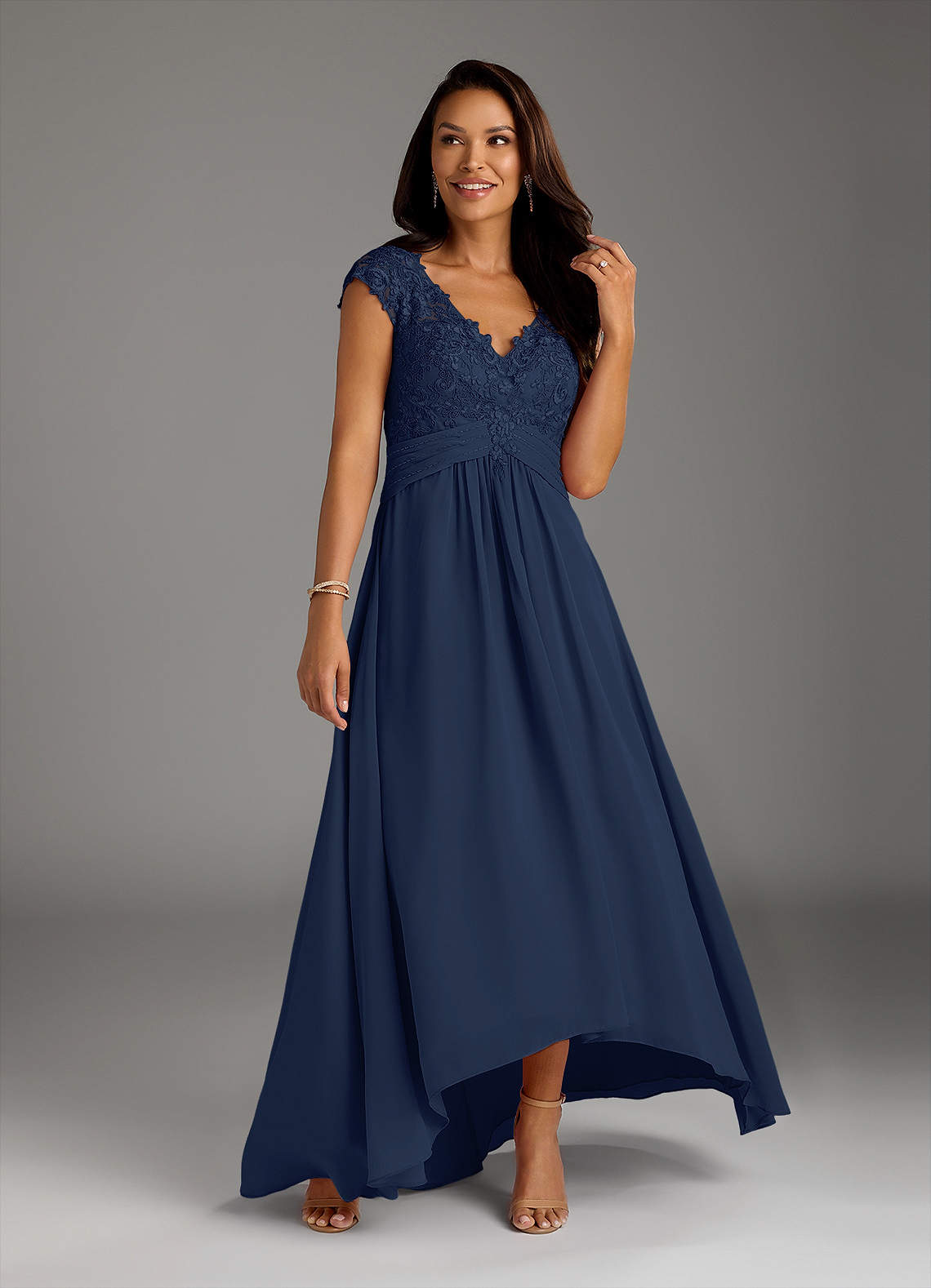 Azazie Irmeli Dark Navy A-Line Lace Chiffon Dress Ready to Ship