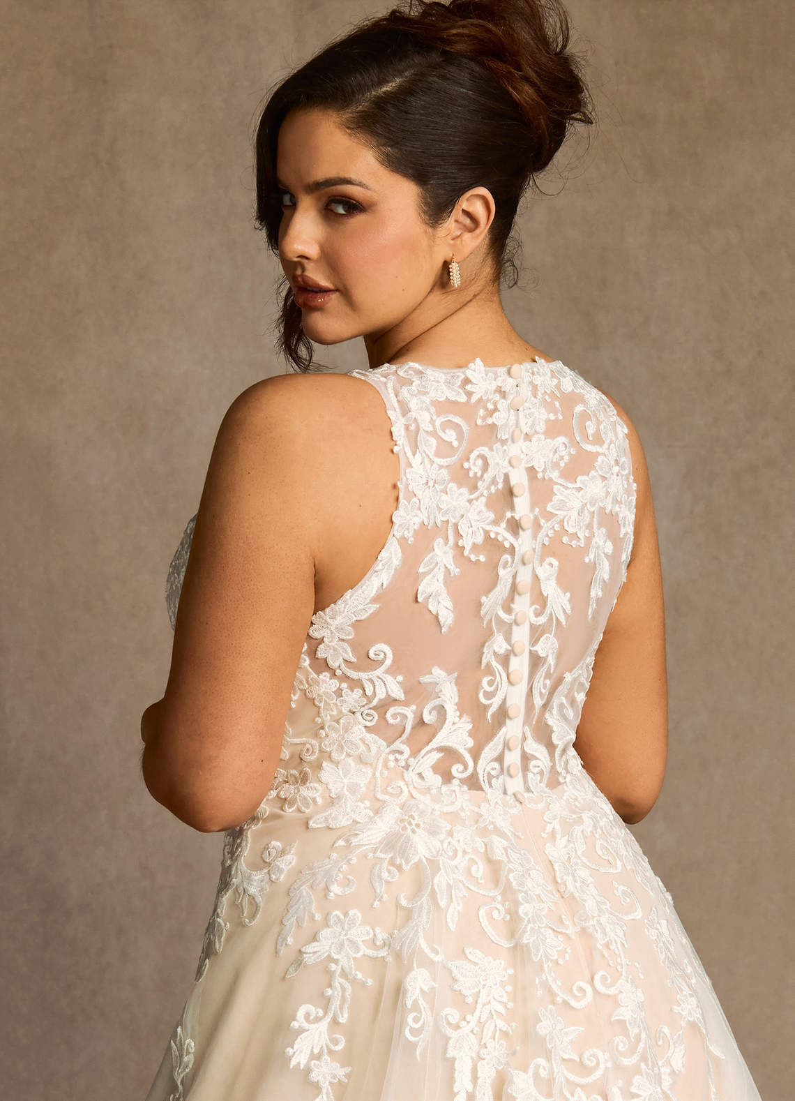 Azazie Melrose Wedding Dresses Diamond White Champagne A-Line Sweetheart Lace Tulle Dress image10