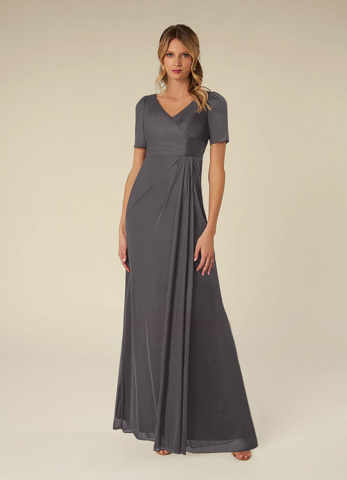 Azazie Bessie Mother of the Bride Dresses Steel Grey A-Line Pleated Mesh Dress image1