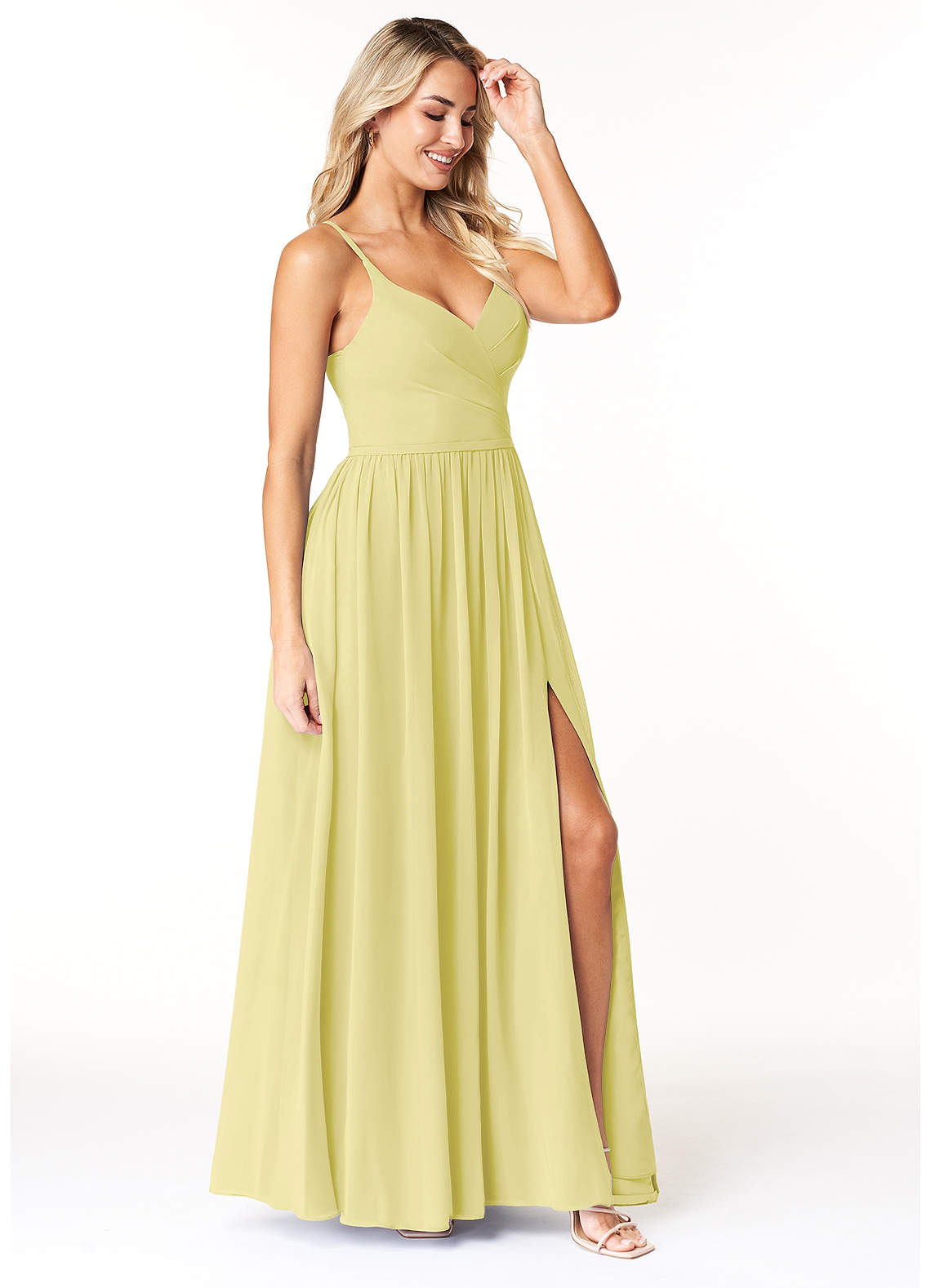 WSEYU Abito da damigella d'onore in chiffon con spalle scoperte e