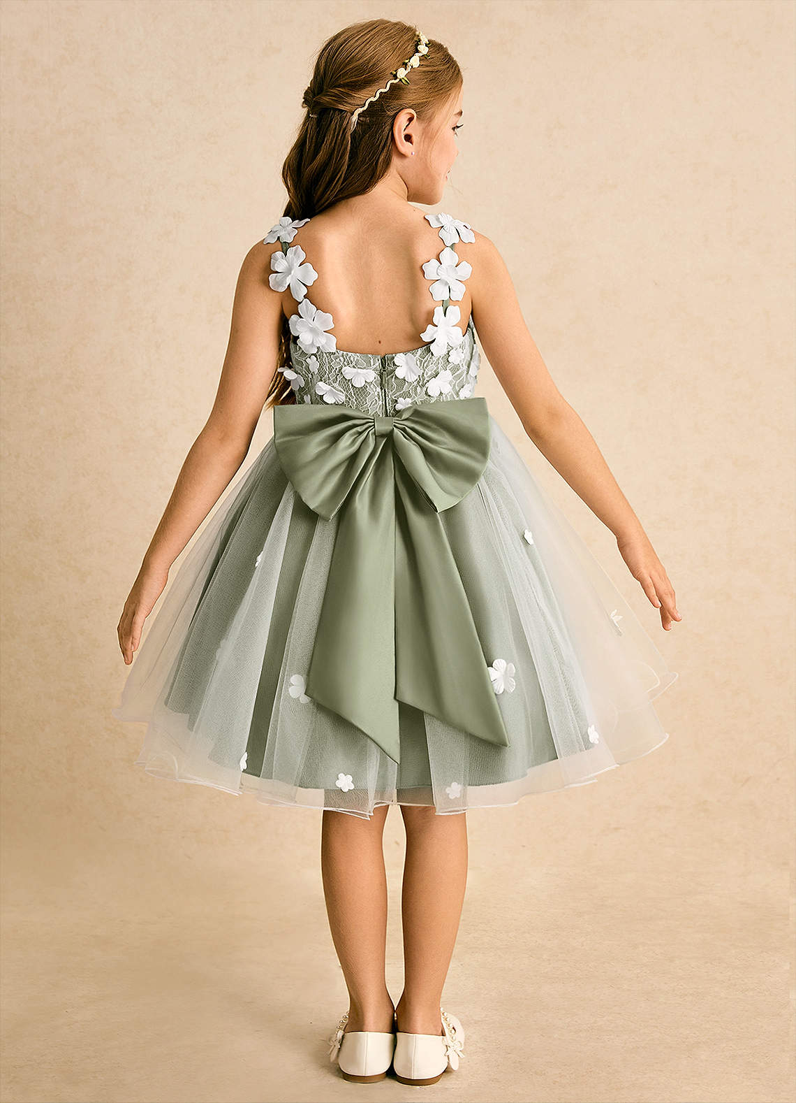 Azazie Junebug Flower Girl Dresses Ivory Pistachio Ball-Gown Lace Tulle Dress image1