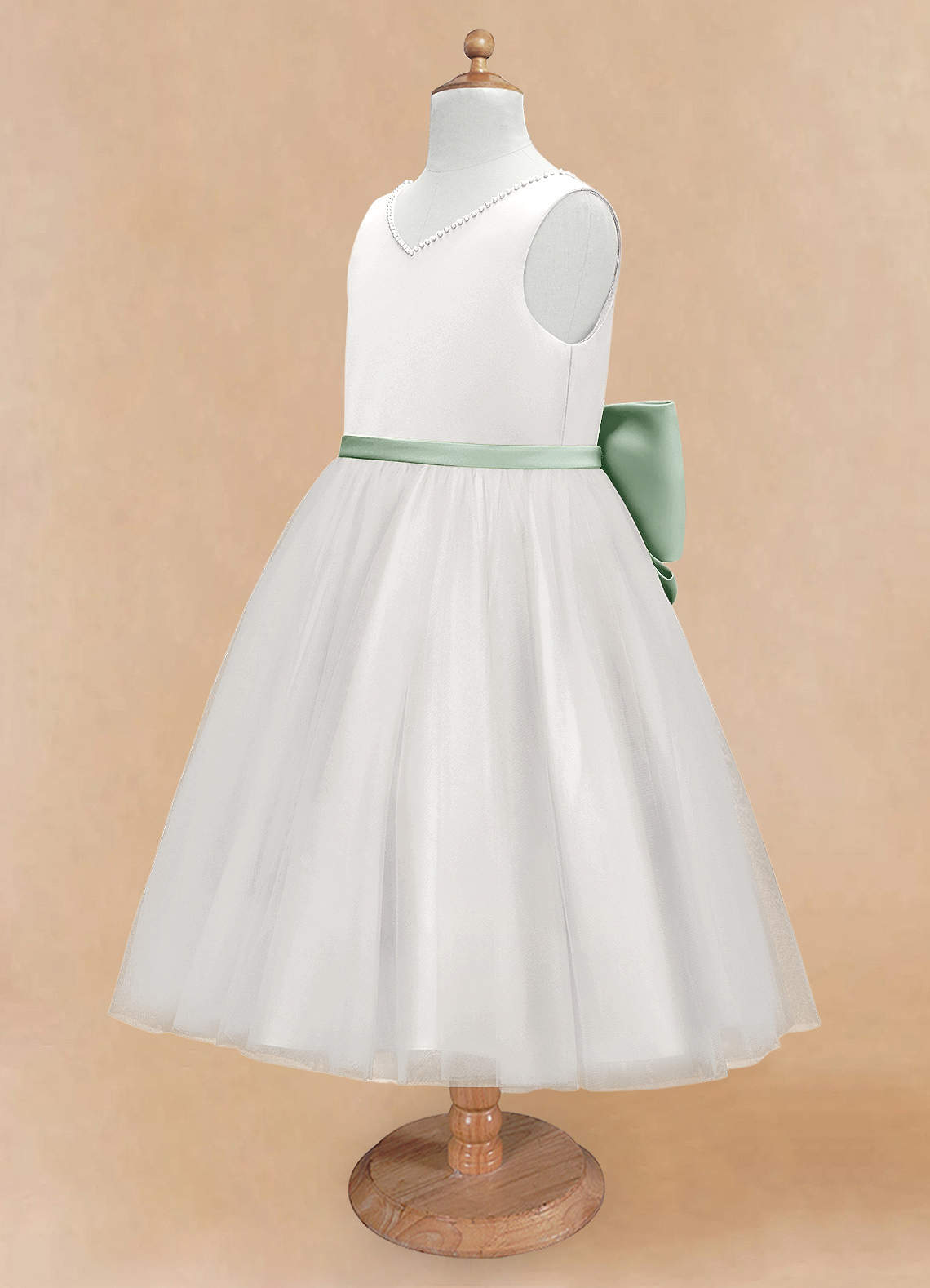 Azazie Seline Flower Girl Dresses Ivory Agave A-Line Bow Tulle Dress image7