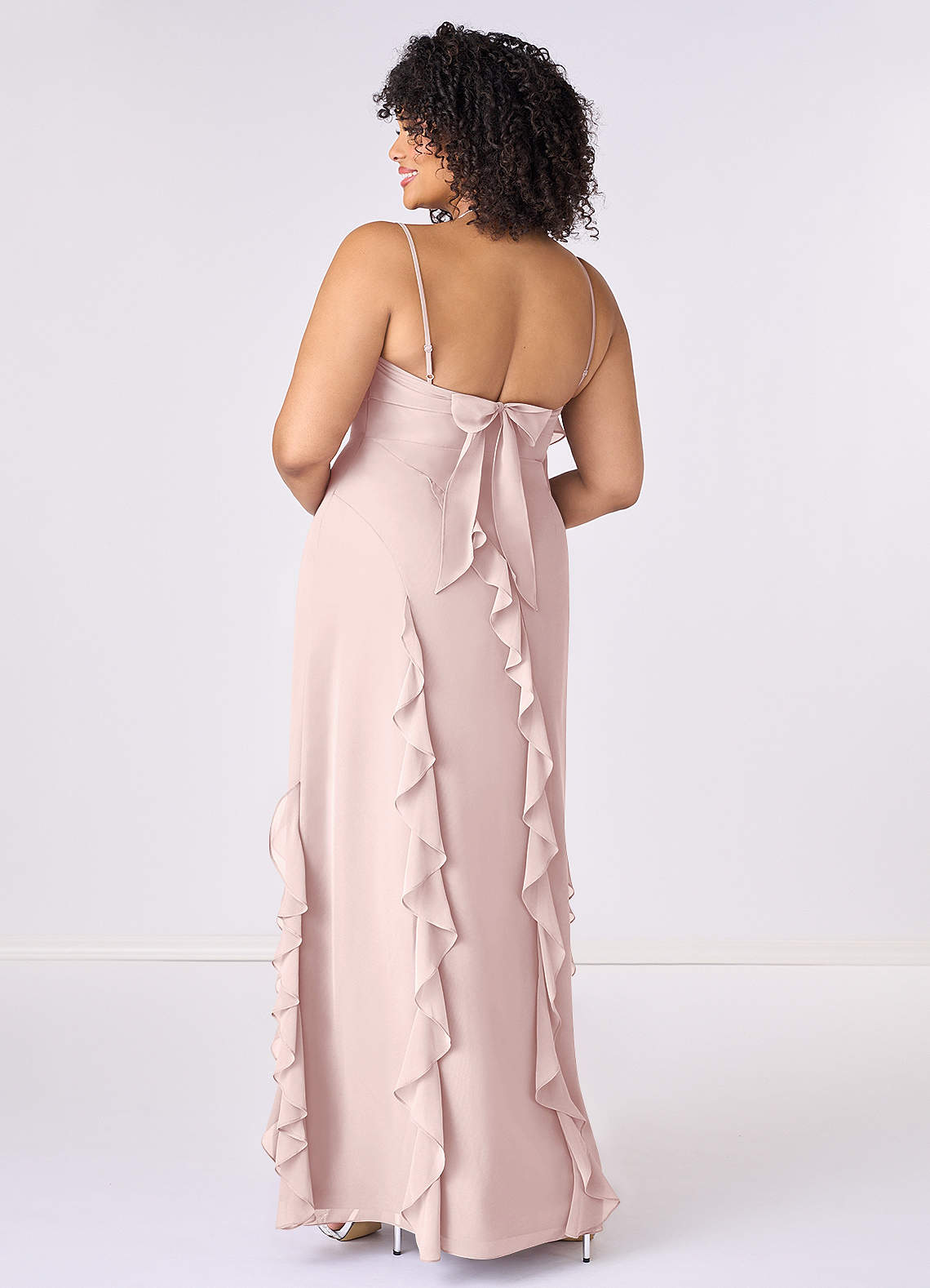 Barbie ♥ Azazie Final Sale Blushing Pink Sheath Bow Chiffon Dress image1