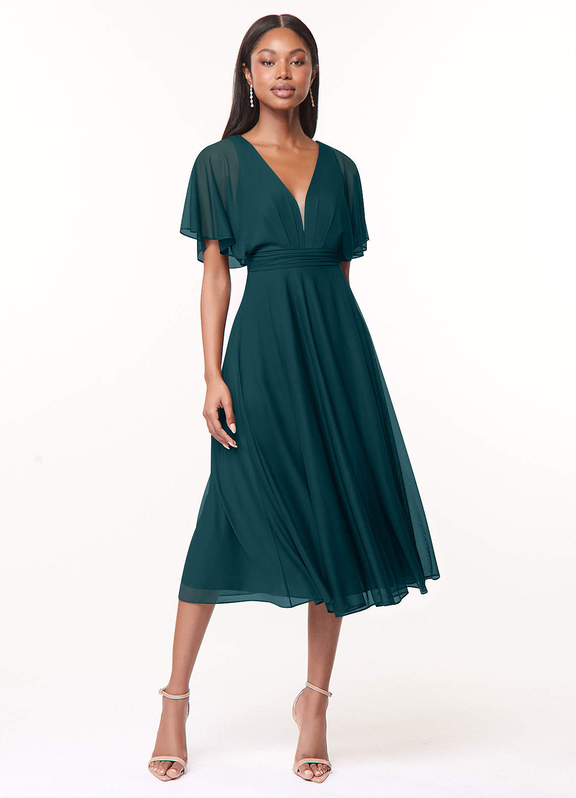 Azazie Tinsley Robes de demoiselle d'honneur Robe Trapèze en Maille Plissée Vert Pin image1